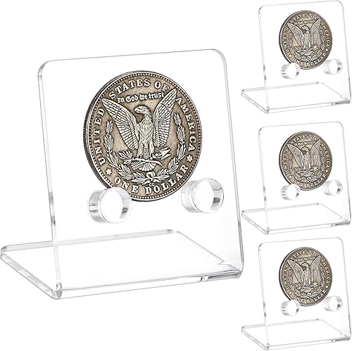 Hipiwe Paquete de 4 soportes de exhibición de monedas militares de acrílico transparente, mini caballete de coleccionista, soporte de medallón para