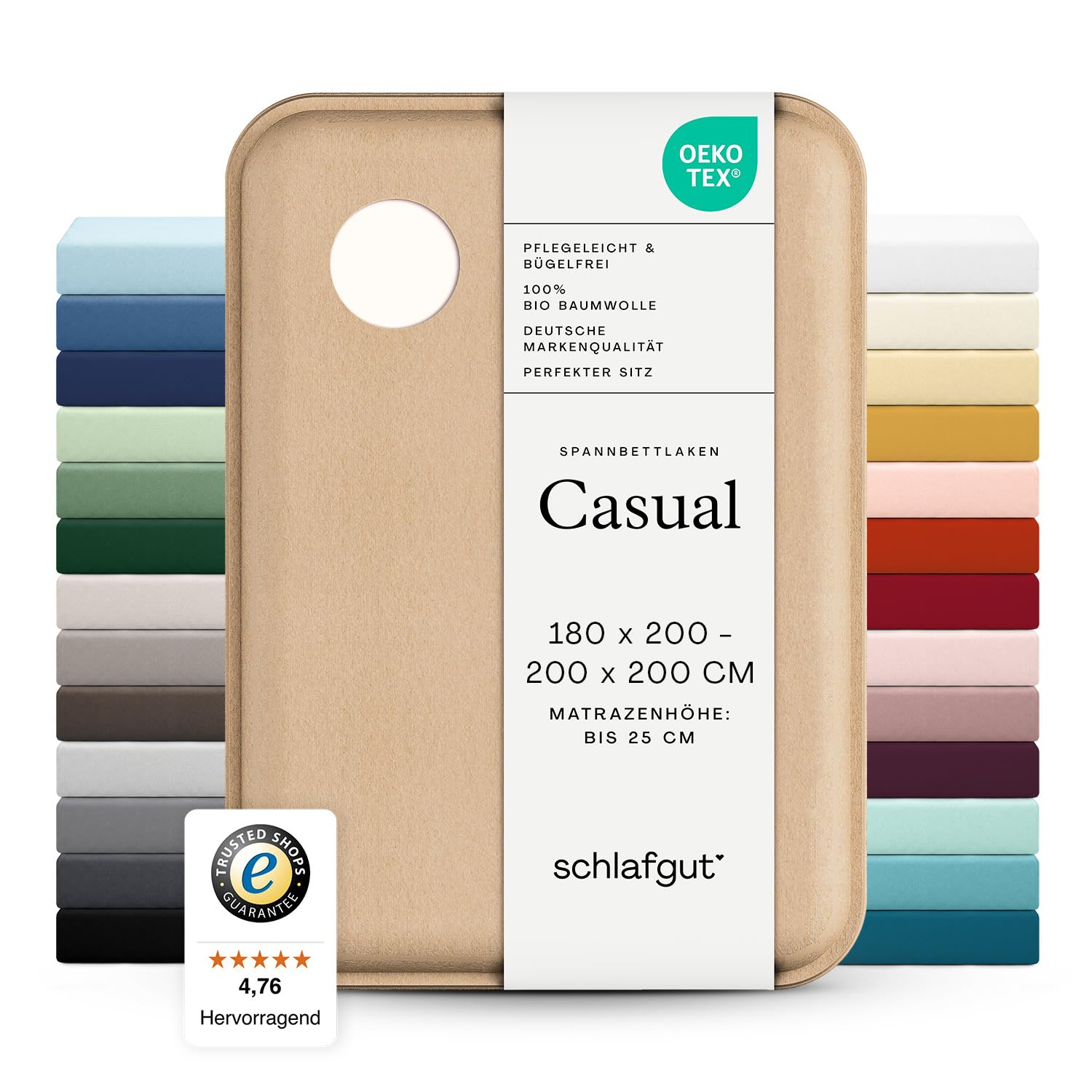 schlafgut Casual Spannbettlaken 180x200 cm 100% Bio-Baumwolle, Off-White