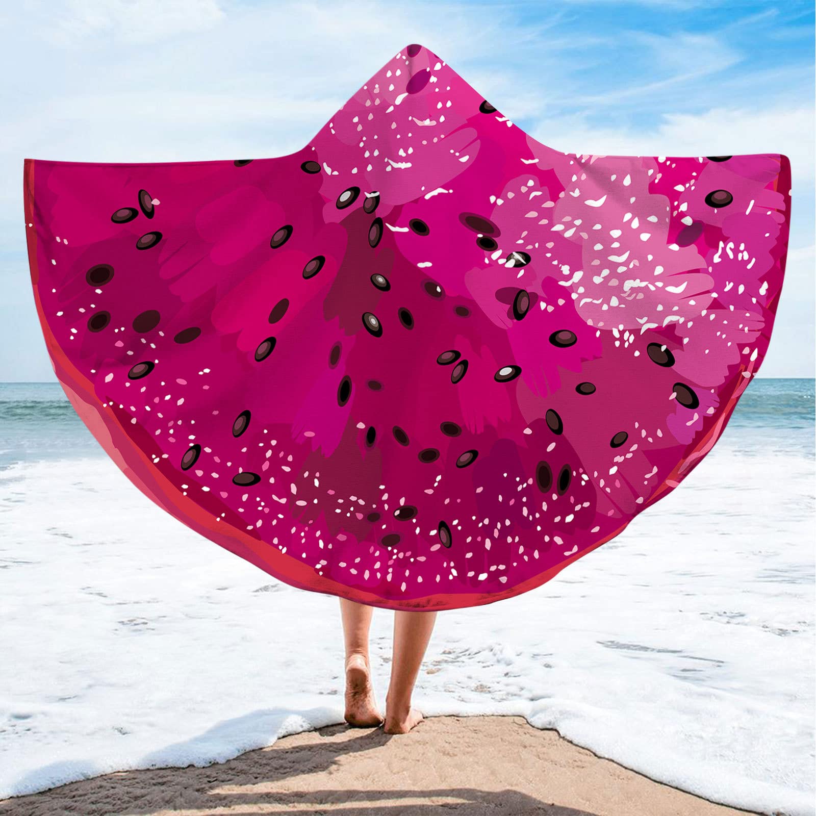 Hooded Oversized Beach Towel with Button 59”x79” Extra Large Microfiber Wearable Towel Blanket for Adults Funny Fruit Half Round Hood Towel Poncho Cape Bath Wrap Towels for Women (Style 5)