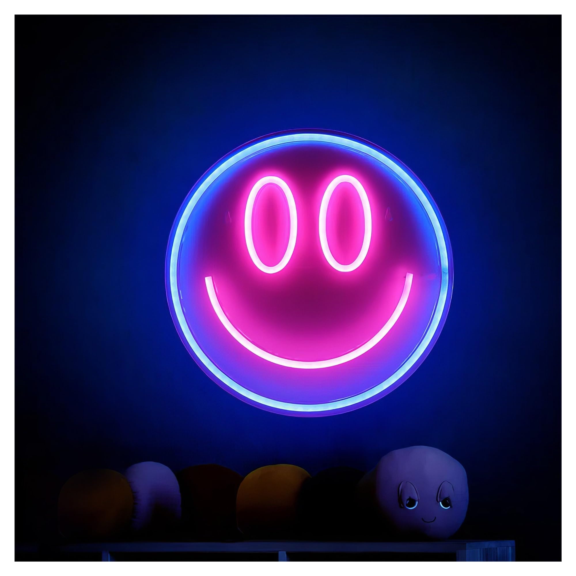 RONGCH Hanging Art Neon Signs Smiley Face Neon Sign, Suitable for Kids Room Wall Decor with Brightness Adjustable 30cm(A)