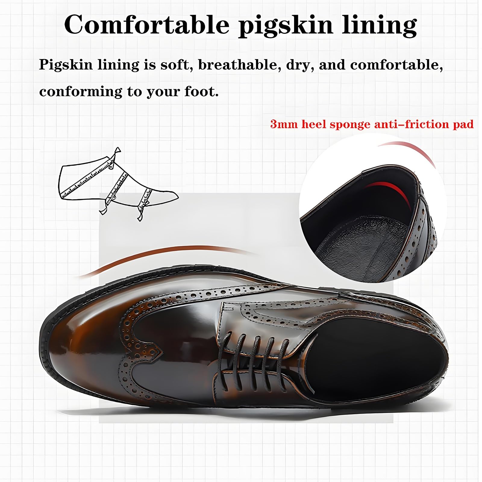 Męskie formalne buty Oxford z ozdobnymi detalami, oddychająca skórzana podszewka i antypoślizgowa podeszwa do stroju biznesowego i na profesjonalne okazje, Czarny, 38.5 EU