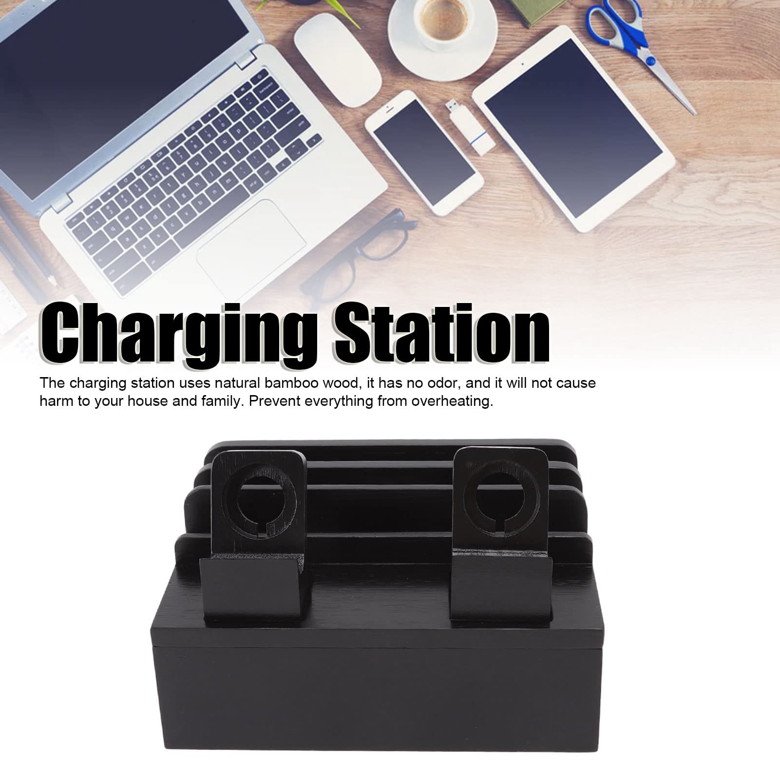 Station De Charge, Station De Charge pour Plusieurs Appareils, Organisateur De Bureau, Support De Station De Charge Multifonction à 5 Ports pour Téléphones Tablettes Montres électroniques(Noir)