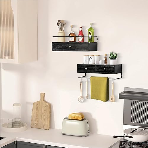 Miniatura 2 de dreampossible Estantes flotantes para almacenamiento en la pared, estante de baño montado en la pared con cajones, juego de 2, estantes de pared de