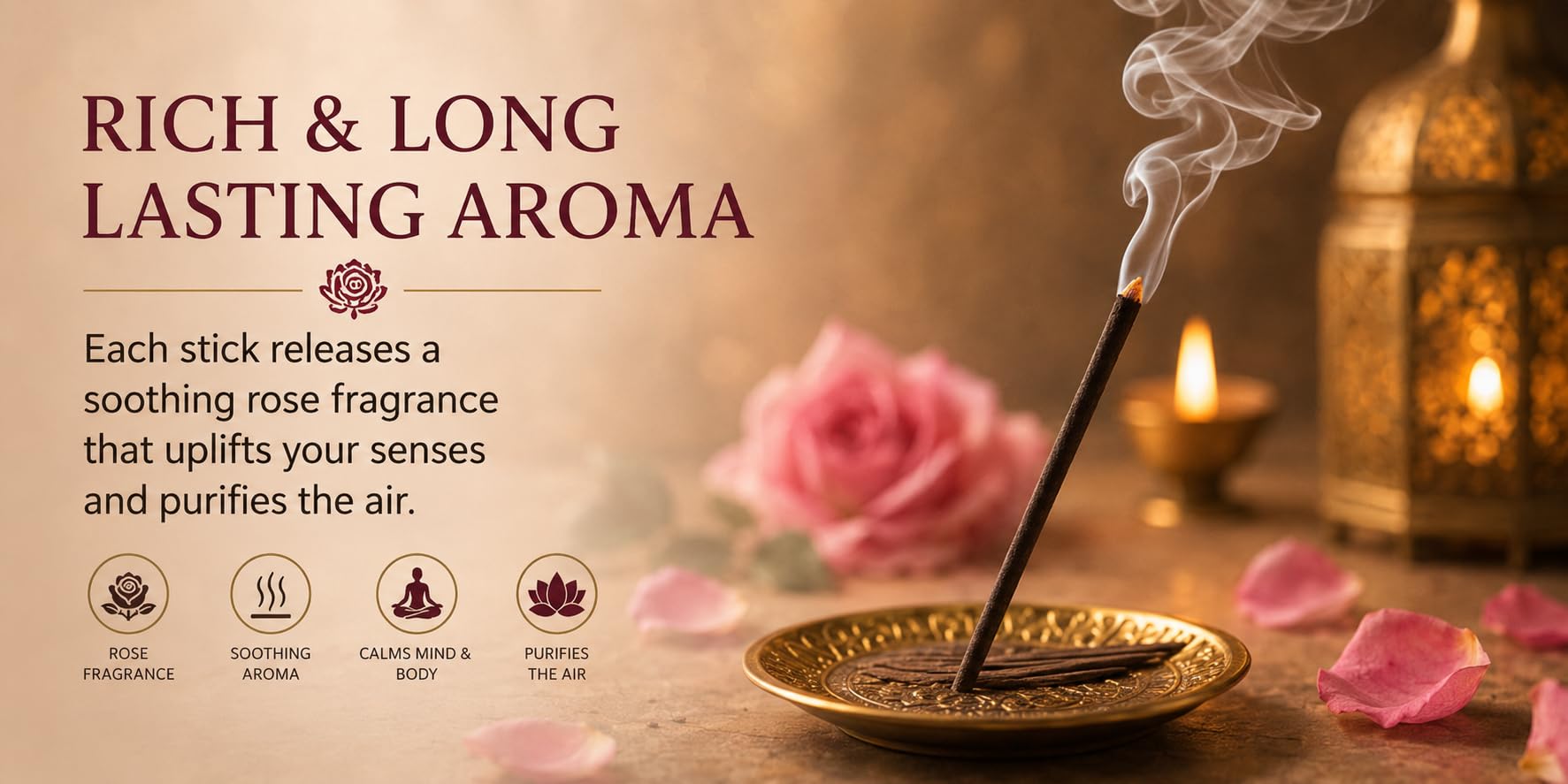 Blessora Incense Sticks - Rose Bambooless Smokeless Agarbatti for Pooja Meditation Yoga & Home Fragrance, 100% Charcoal Free (45 Sticks, 100g) 2
