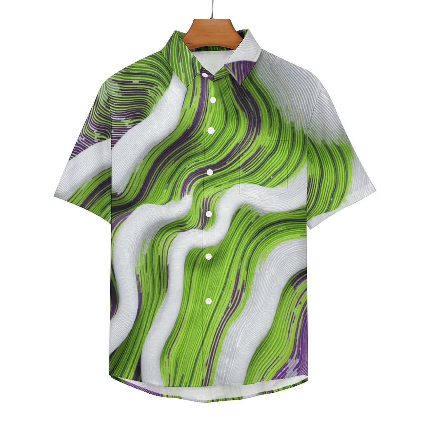 Camicia da Uomo a Maniche Corte con Bottoni, Stile Glitch Realistico Artistico con Stampa Onda, vestibilità Regolare, Camicie da Spiaggia Estiva Hawaiano, Aloha