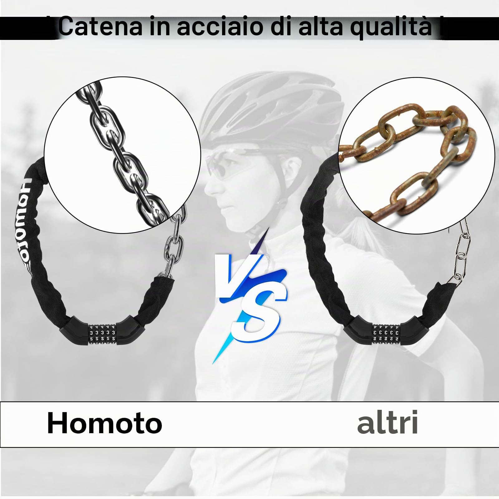 8mm di spessore Serratura di combinazione della bicicletta, catena di bloccaggio in acciaio, serratura della bicicletta di alta sicurezza, serratura della catena per Ebike E-scooter moto moto