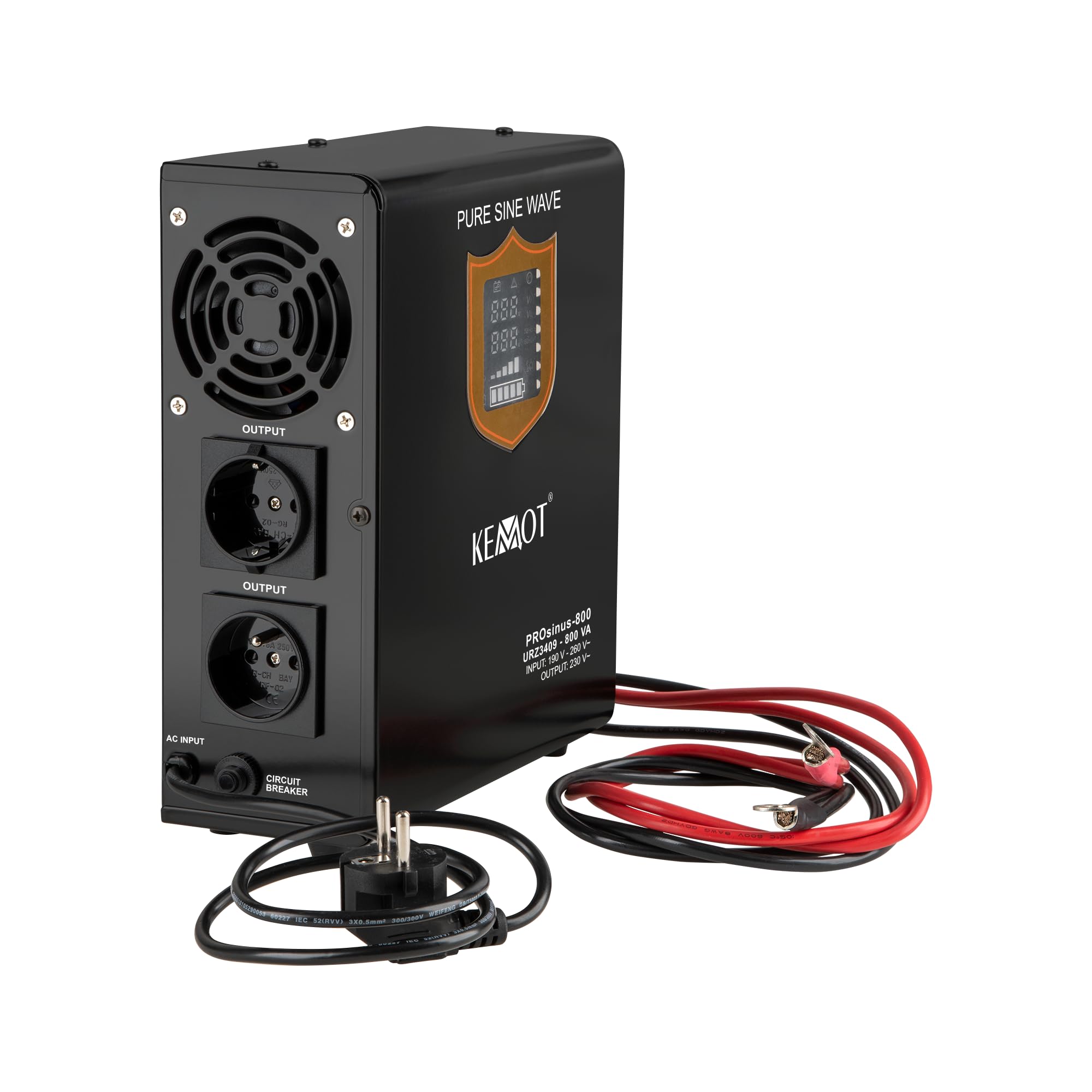 Alimentazione di emergenza KEMOT PROsinus-500 URZ3409 Inverter pura funzione di ricarica 12 V 230 V 800 VA/500 W, nero