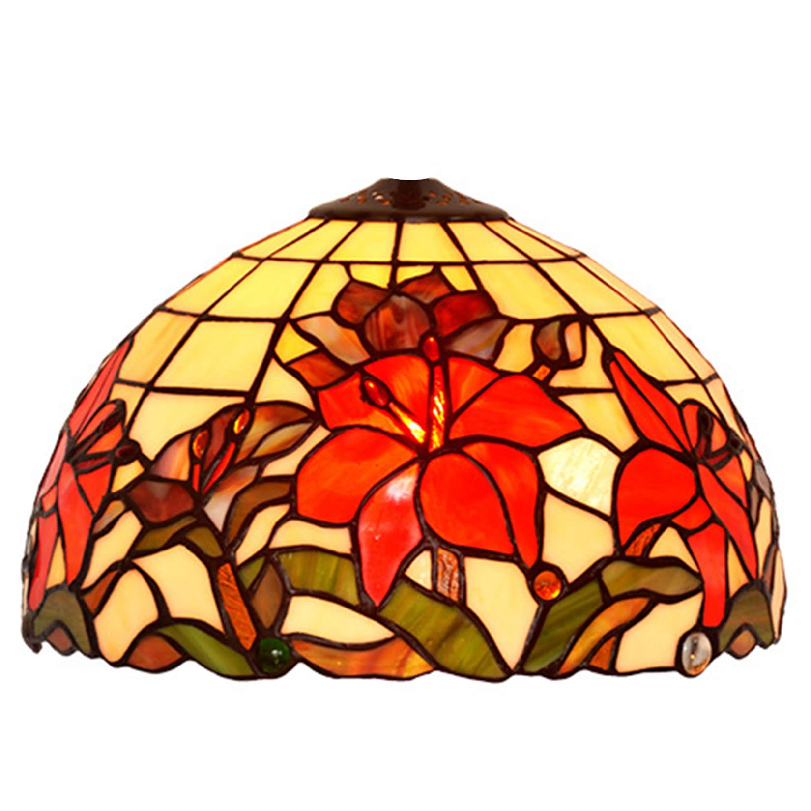 SaryEdge Stained Glass Lamp Shades Lily Lamp Replacement Shades Tiffany Style Flower Lampshade Cover Accessories for Table Lamps, Pendant Light, Floor Lamp, Desk Lamp, Ceiling Fixture,，12inch