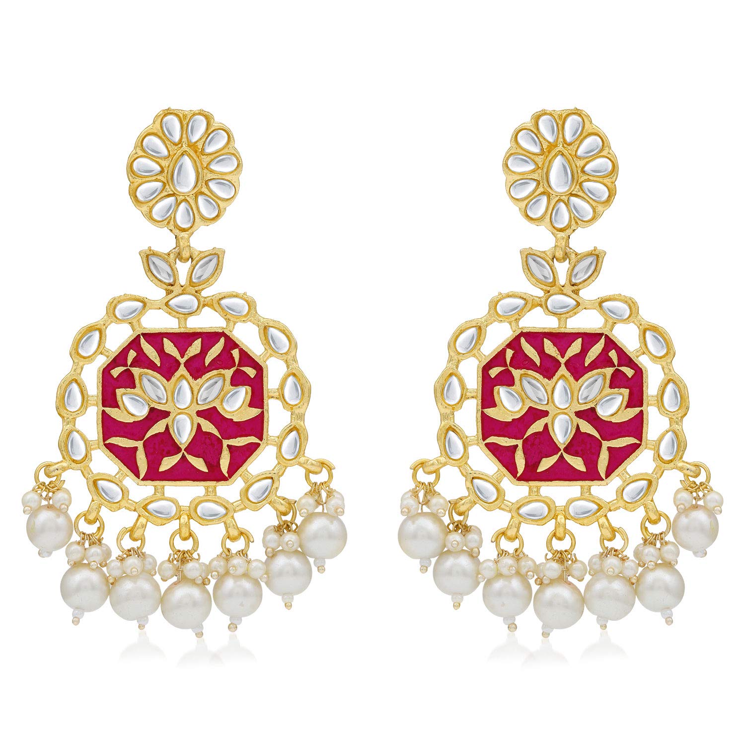 Sukkhi Dazzling Pearl Gold Plated Kundan Meenakari Chandelier Earring for Women (SKR56793) (B084HZW9MX) Amazon Price History, Amazon Price Tracker