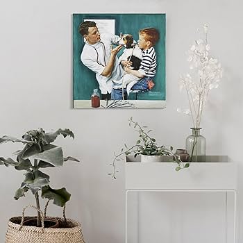 ノーマンロックウェル アートポスター 新品額装品 インテリア Waiting For the Vet (mini)（ノーマン ロックウェル） 額装品