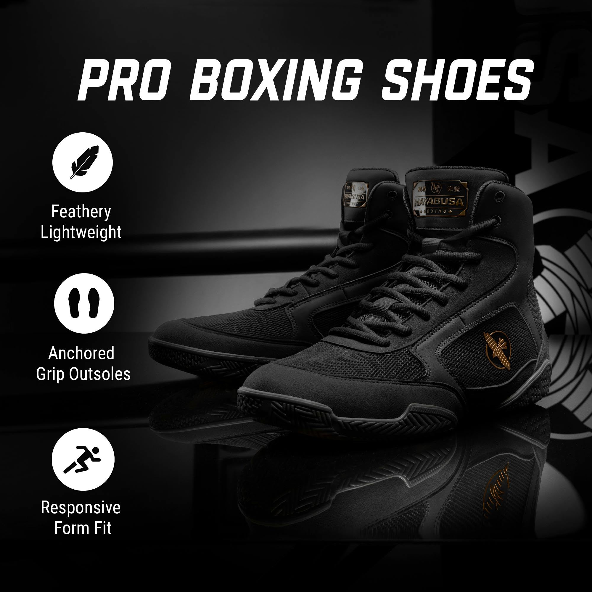Hayabusa Pro Boxing Shoes for Men & Women - Black, 12