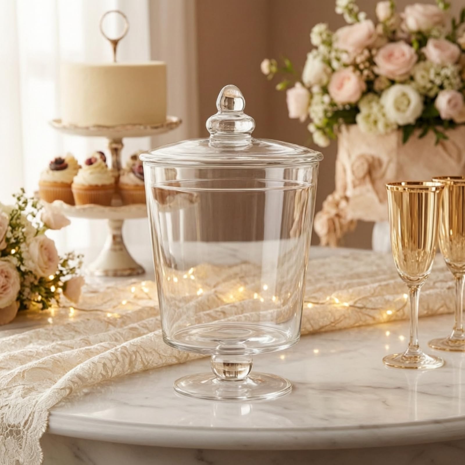 KESOTO Tarro Industrial de Cristal Transparente con Pie de Pedestal y Tapa Ajustable para Organizar Snacks Decoración de Bodas Capacidad, Mediano