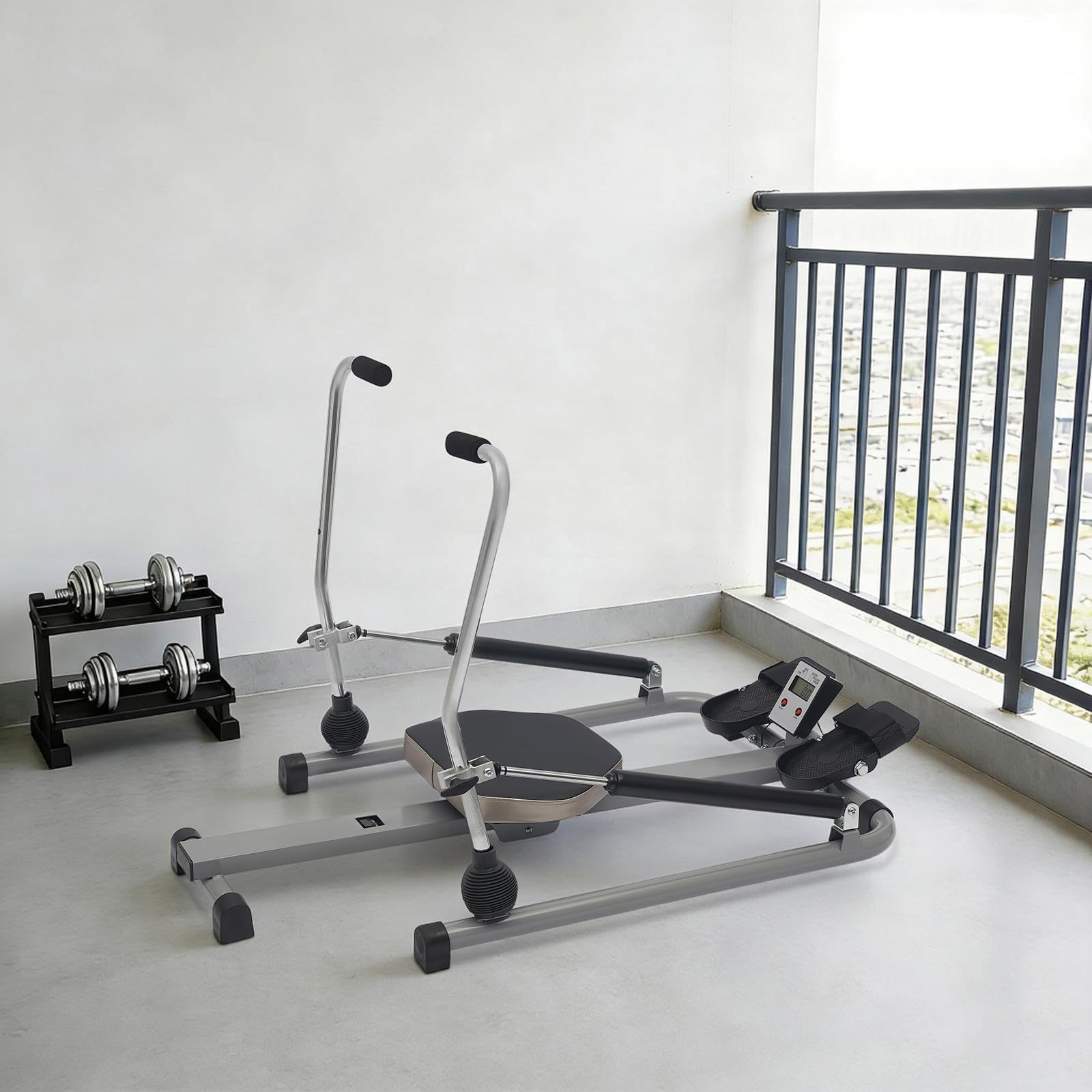 Máquina de remo para entrenamiento abdominal, plegable, 12 niveles, LCD, 2 en 1, ejercicios de cardio hidráulicos, 120 kg, 110 x 61 x 21 cm, silencioso, para entrenamiento en casa, gimnasio