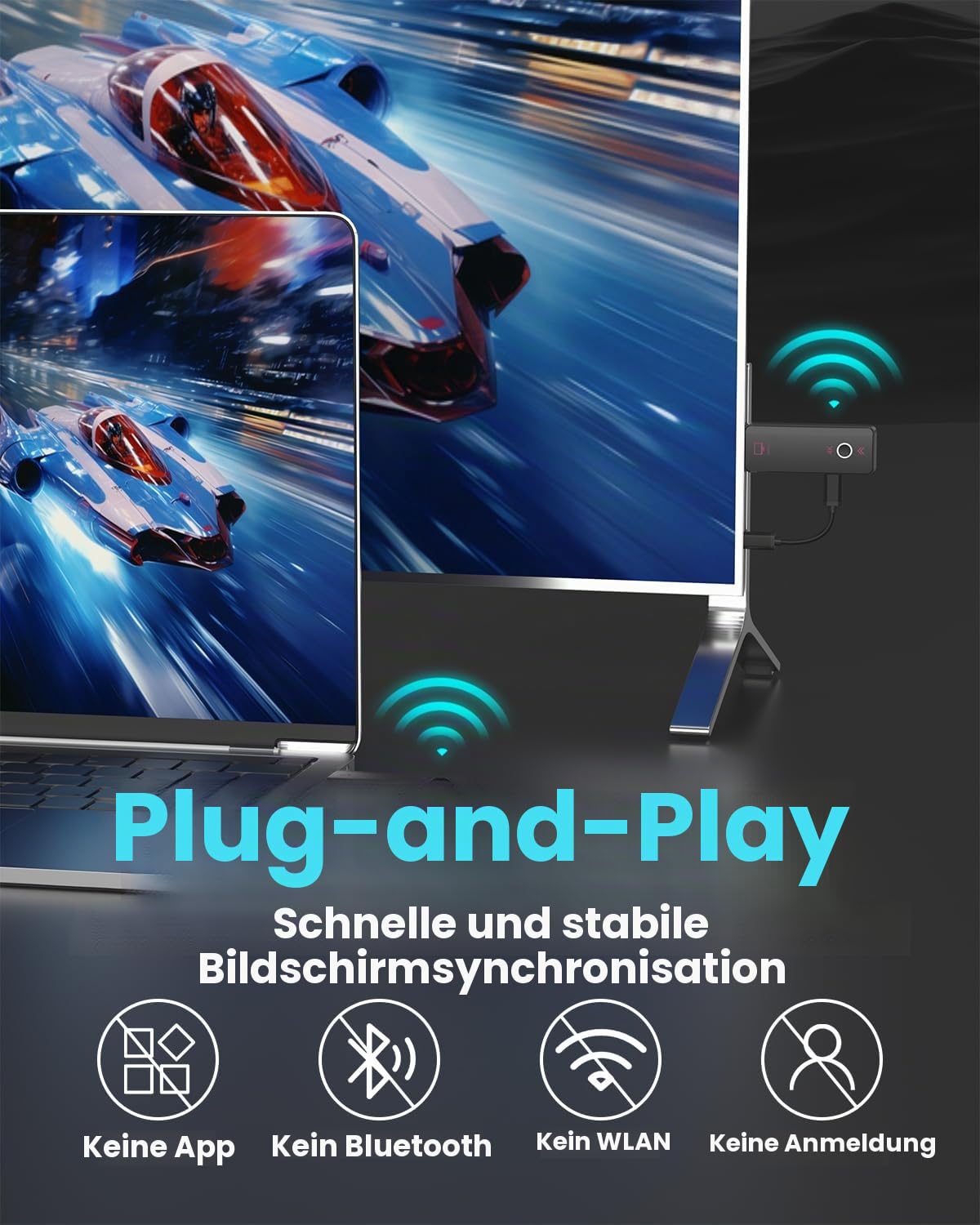 Wireless HDMI Transmitter und Receiver 50M, 5G Plug & Play, Tragbares Kabelloses HDMI Extender Kit für 4K@30Hz Eingang 1080P Ausgang, zum Streamen von Video und Audio zum Monitor von Laptop/TV Box/PC