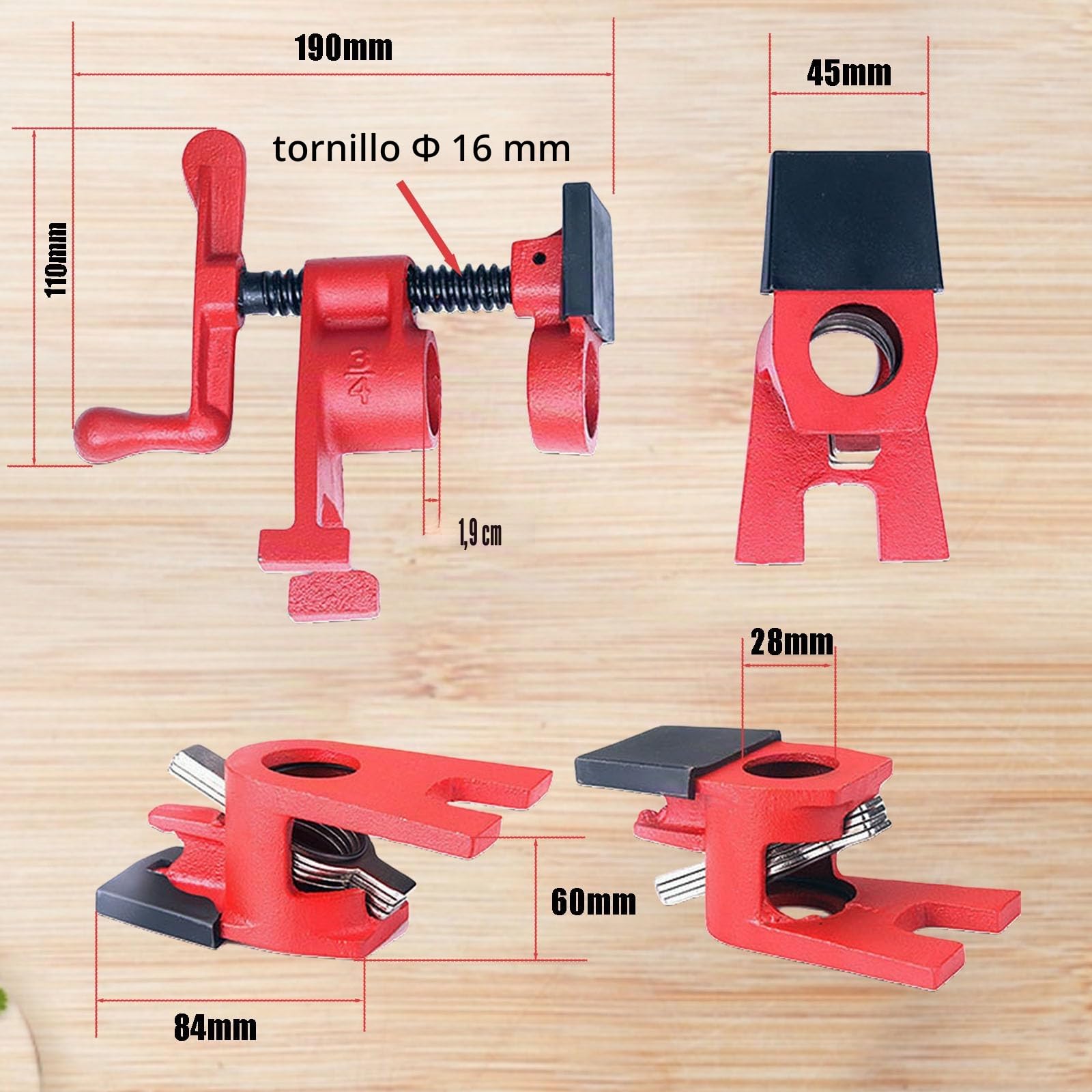 DURDUR 4 Piezas Abrazaderas de Tornillo para Tubos Abrazaderas para Tubos de 3/4", Juego de Abrazaderas de Tornillo de Hierro Fundido Maleable para Conjunto de Montaje de Marco de Puerta, Abrazadera