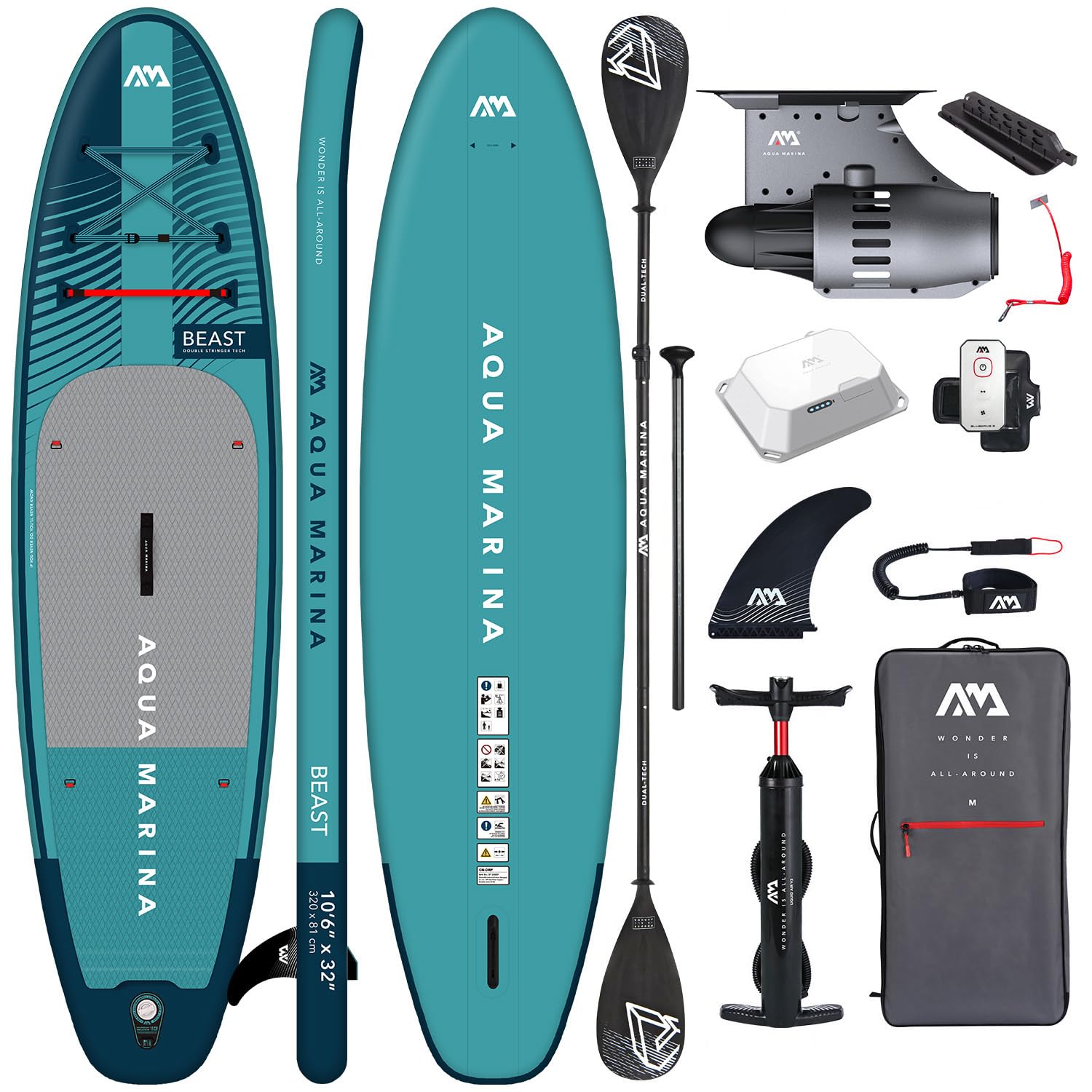 Aqua Marina E-Beast 10'6" SUP Board mit Motor BLUEDRIVE S, aufblasbares Allround Stand Up Paddle Board 320x81x15 cm, 140 kg