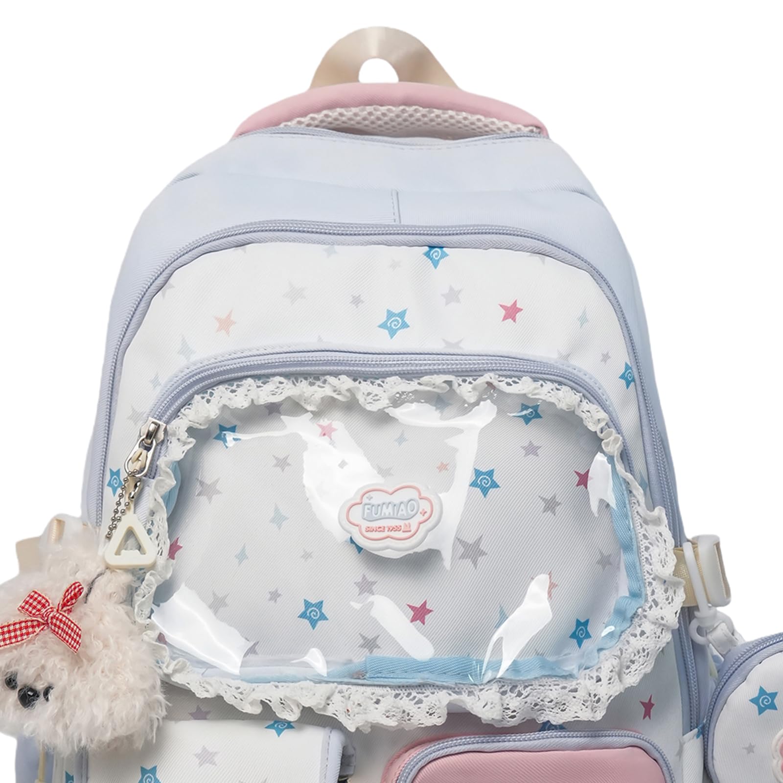 HTU Zaino da Donna in Nylon Ita con Inserto Trasparente Display Pin | Zaino Ita in nylon con display a spilla e inserto trasparente, stile Y2K, adatto a ragazze adolescenti, regali per concerti