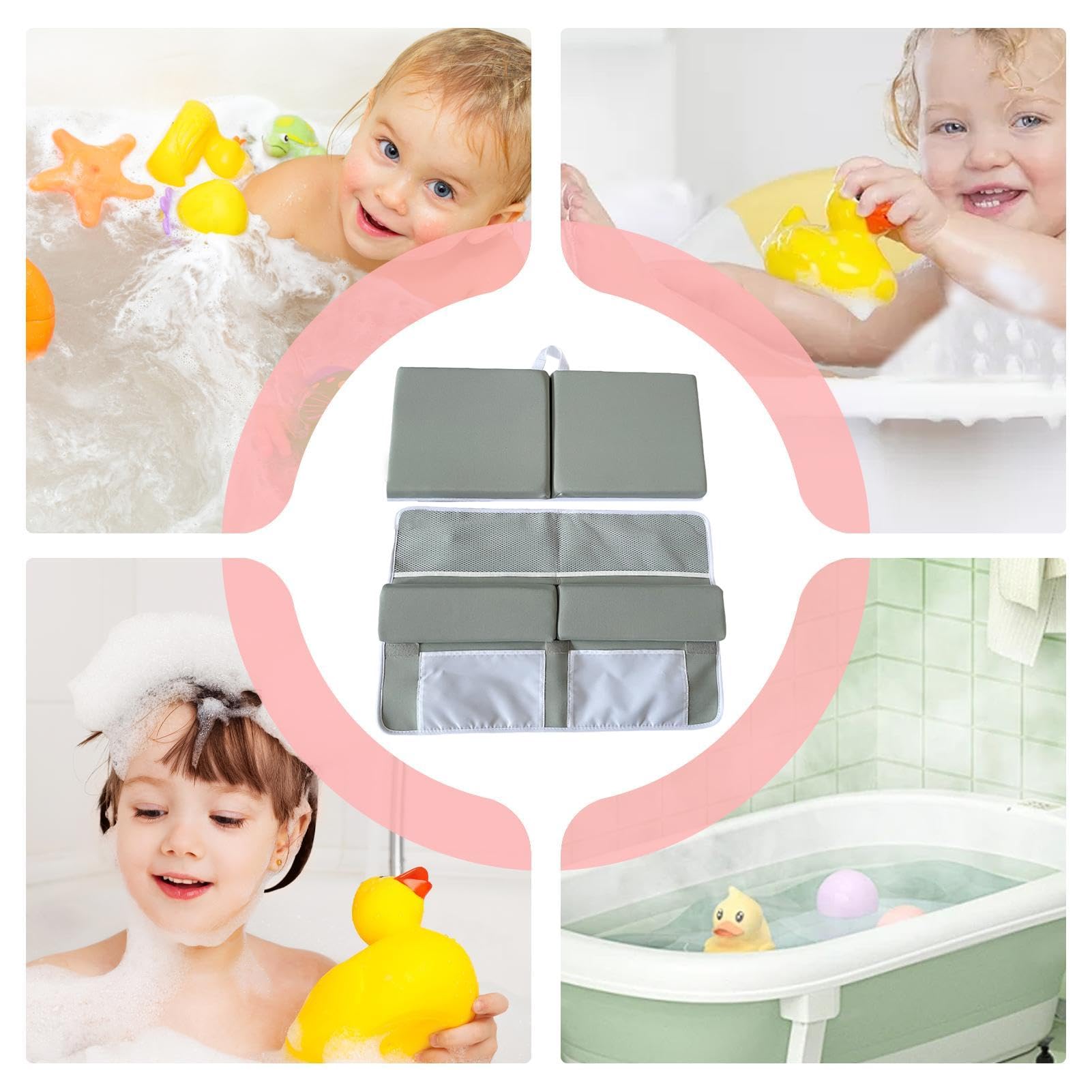 Cushioned Bathing Kneeler, Baby Bathing Time Organizer, Portable Bath Kneeling Pad, Easy-Clean Bath Kneeler, Baby Bath Mat, Knee Relief Pad for Bathtime, Adjustable Bath Kneeler Set