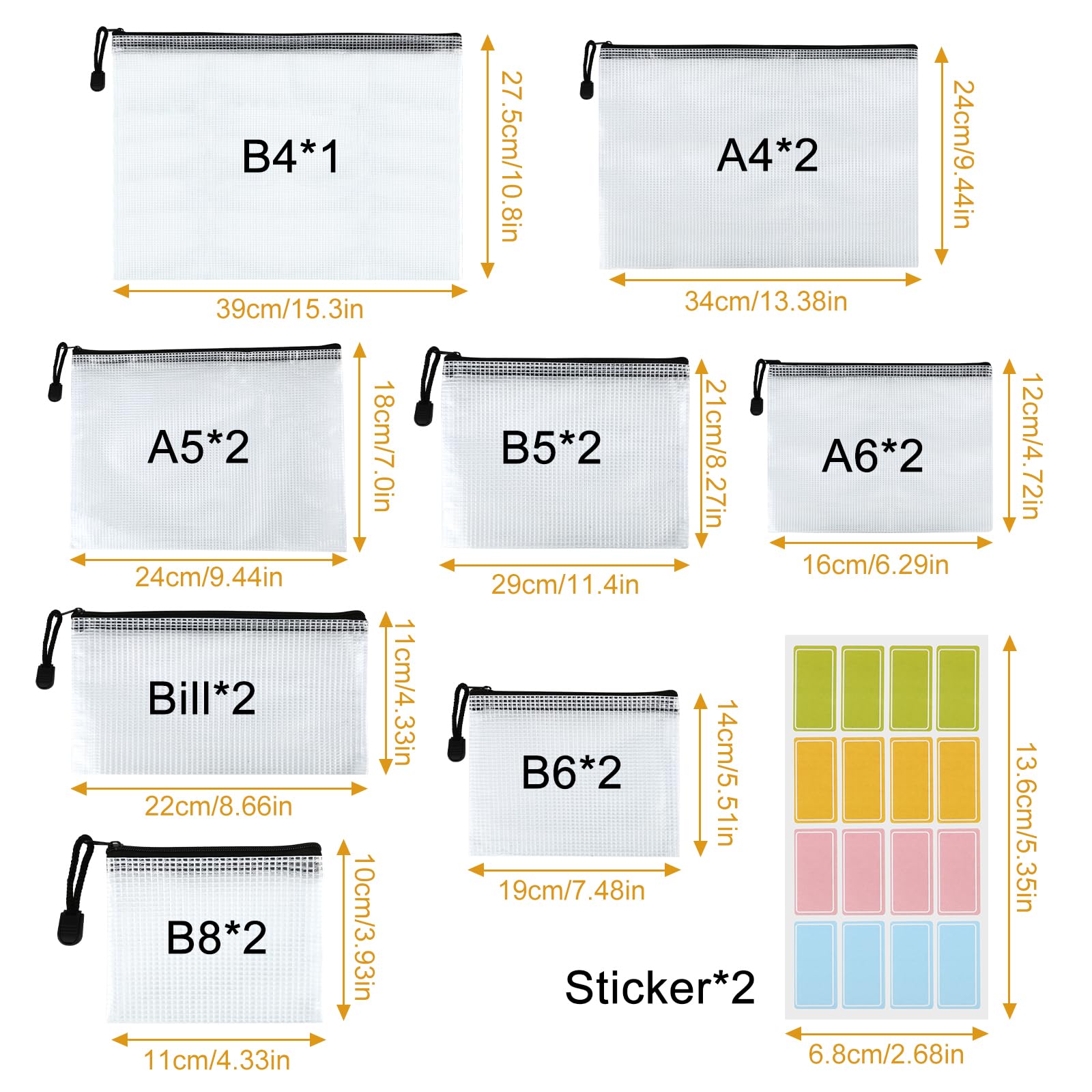 Pack of 15 Document Wallets A4/A5/A6/B4/B5/B6/B8/Bill, Transparent Document Bag, Waterproof Sorting Bags for Documents, Receipts, Cosmetic Storage - Image 2
