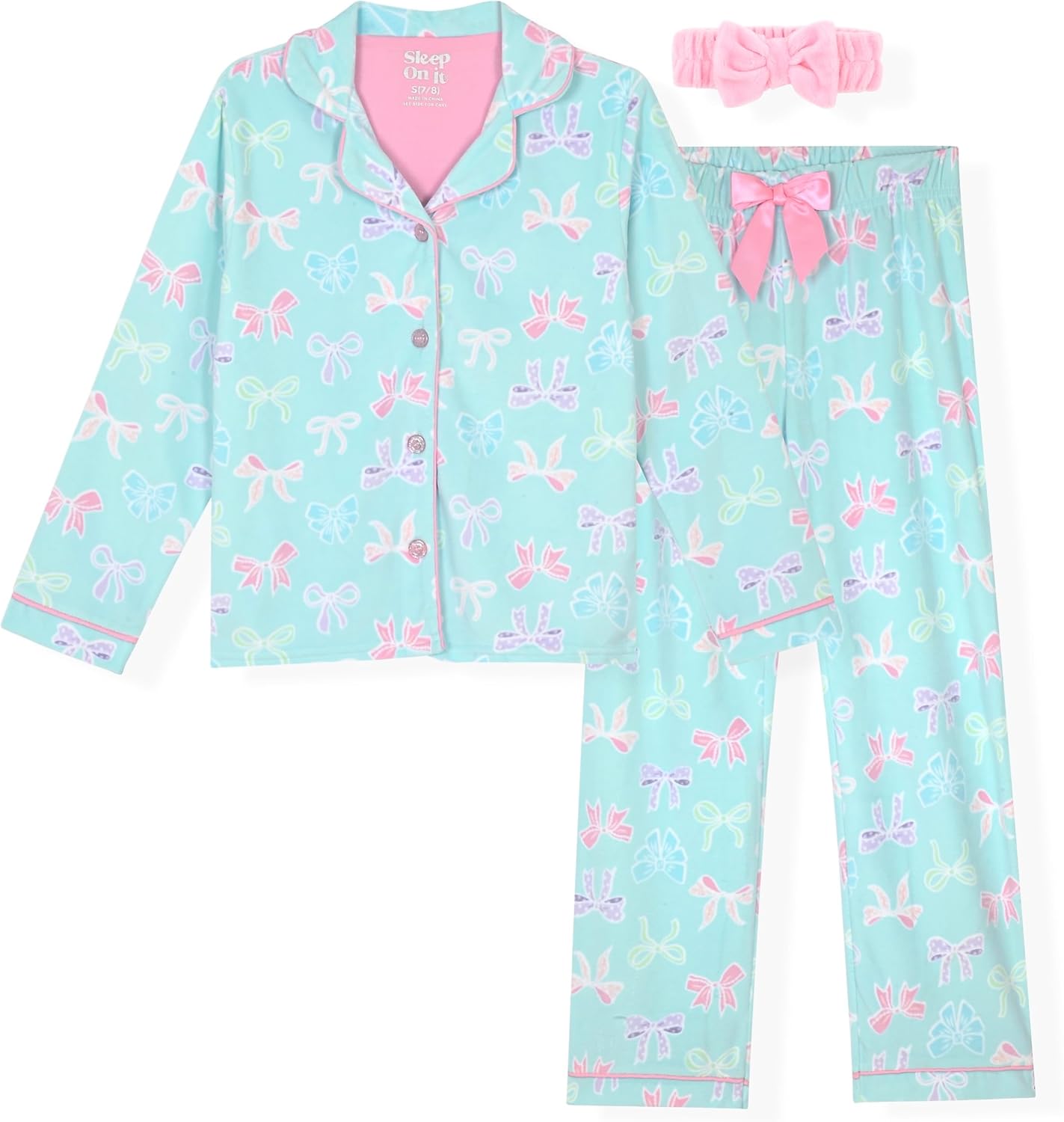 Sleep On It Girls Pajamas Set 2-Piece Pajama Coat and Sleep Pants For Kids With Matching Schrunchie