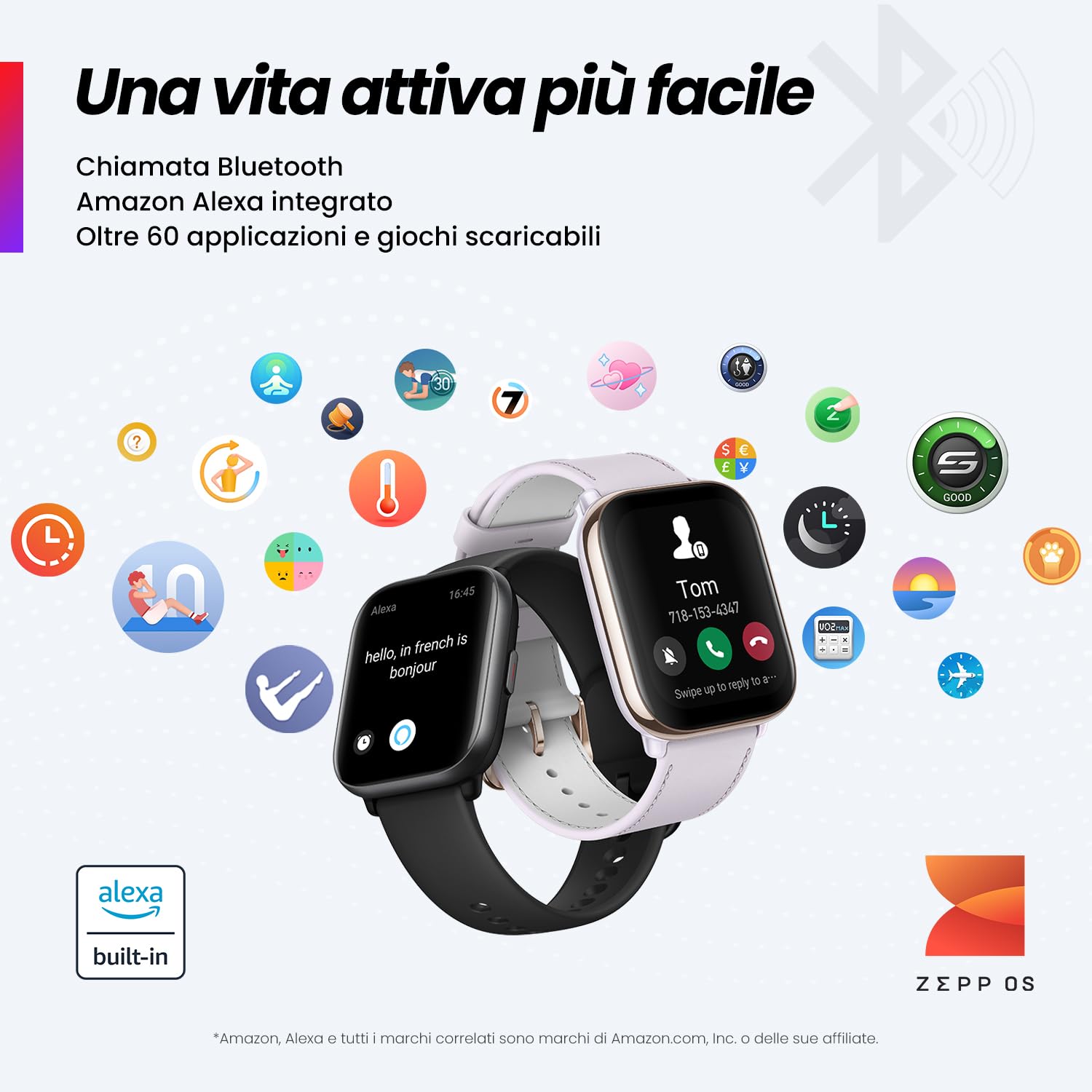 Amazfit Active, 42 mm, Smart Watch con GPS, Zepp Coach, Readiness, AI Fitness Exercise Coach, chiamate Bluetooth, batteria da 14 giorni, display AMOLED e Alexa Integrato, Nero