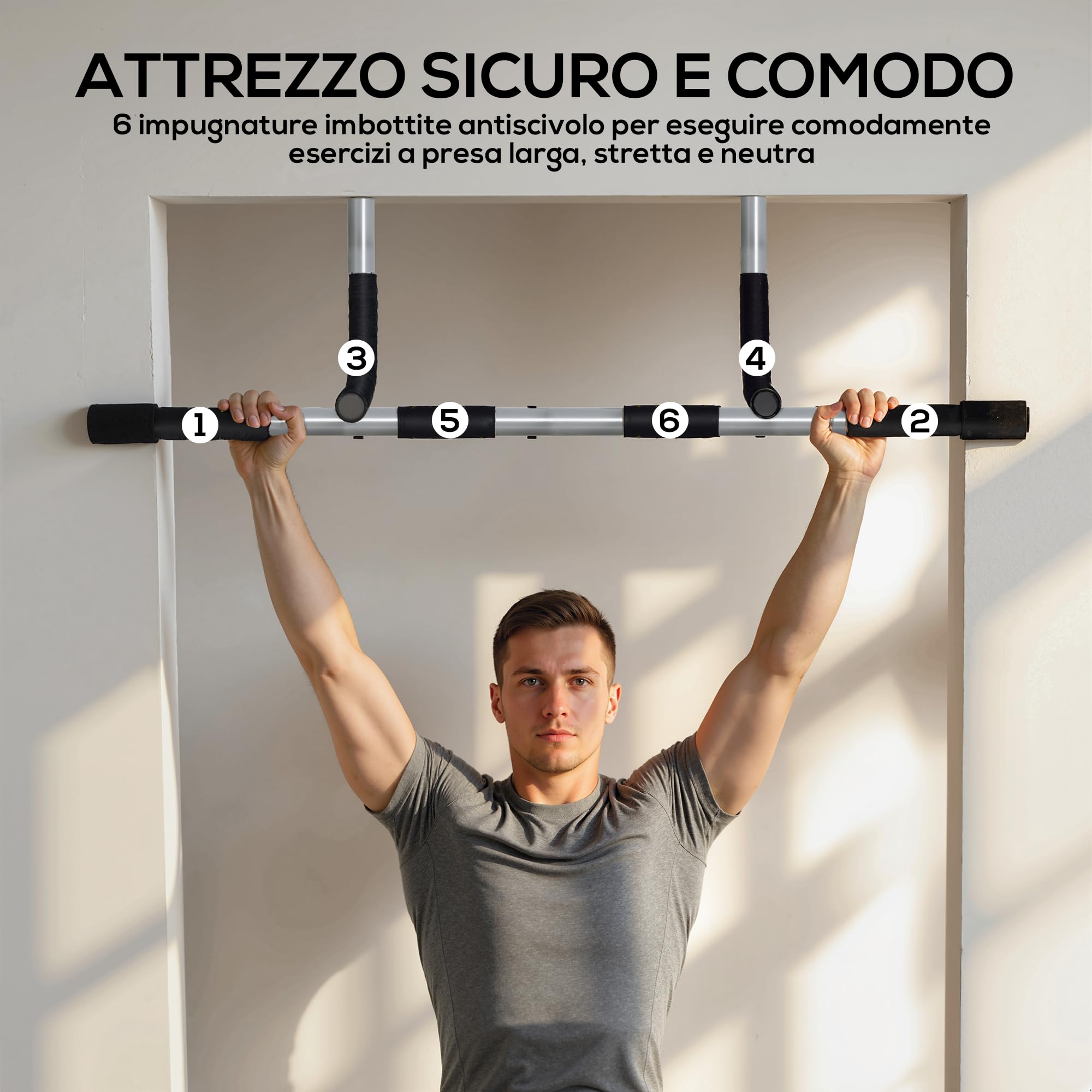 HOMCOM Barra per Trazioni a Pressione per Porta, Installazione senza Viti e Telaio in Tubi di Acciaio, Peso max: 110 kg