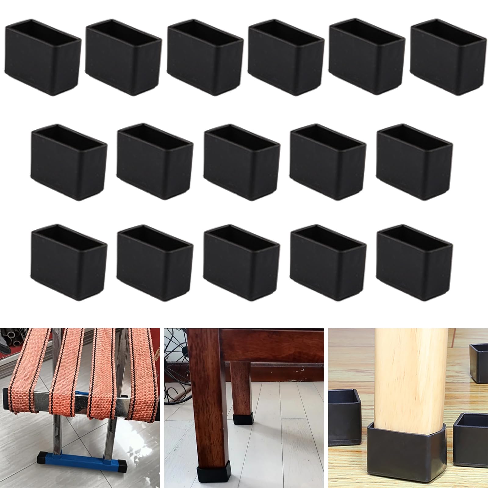 16 Pieces 15x30mm Rectangle Silicone Chair Leg Protectors Black Chair Leg Caps Furniture Leg Protectors Stool Leg Caps Prevent Scratches on the