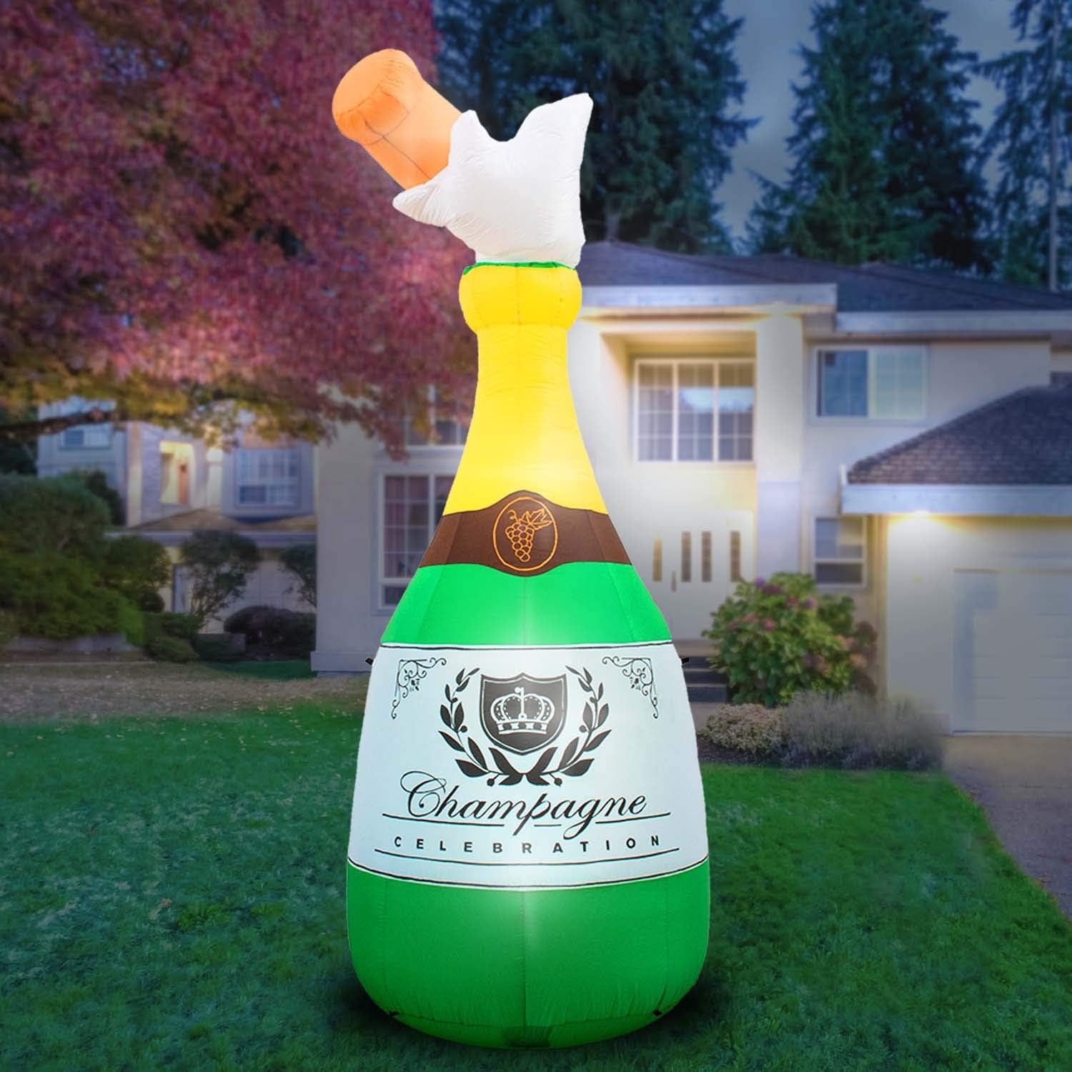 Holidayana 10-Foot Inflatable Champagne Bottle New Years Eve Decoration, Great for Parties and Events, Includes Built-in Bulbs, Tie-Down Points, and Powerful Built-in Fan