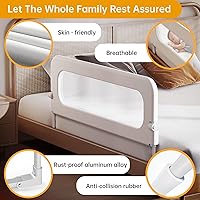 Vista 3 de Barandilla de protección para cama de bebé para niños pequeños, altura ajustable de 48 pulgadas, barandilla de cama abatible, barandilla lateral