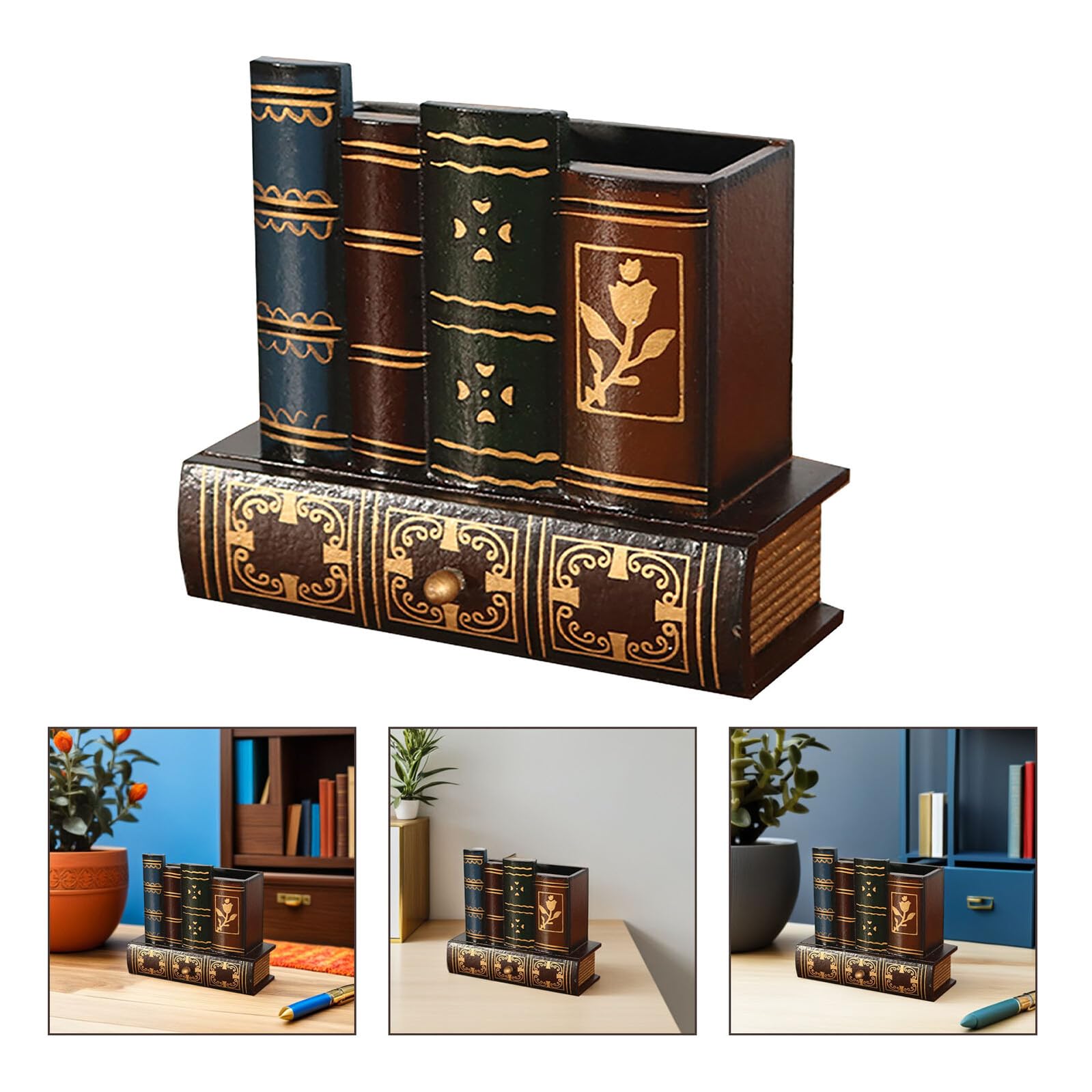 Operitacx Stiftehalter Holz Retro Mit Schublade 5.91X5.31X2.95 Zoll Kompakter Schreibtisch Organizer Für Büro Zuhause Und Studium