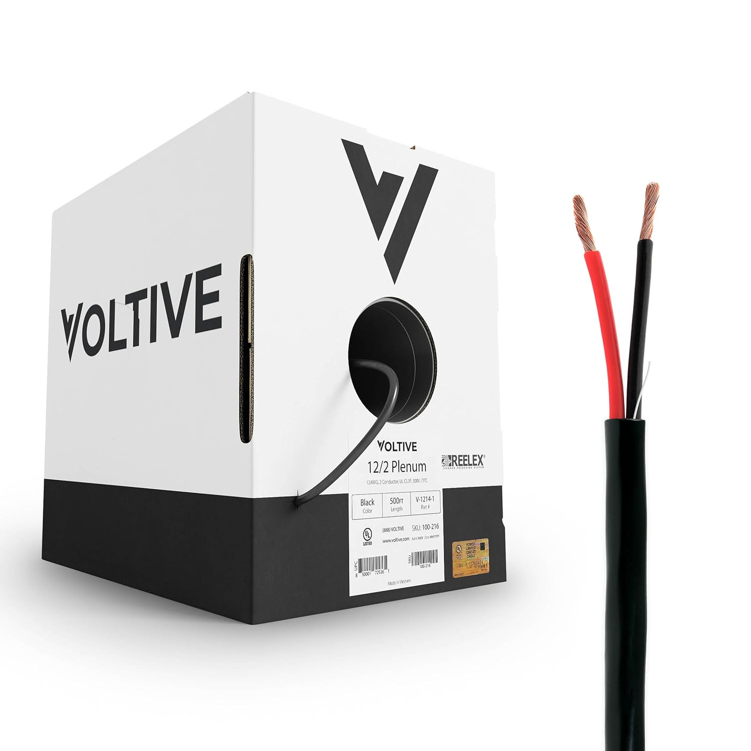Voltive 12/2 Plenum Speaker Wire 12 AWG/Gauge 2 Conductor