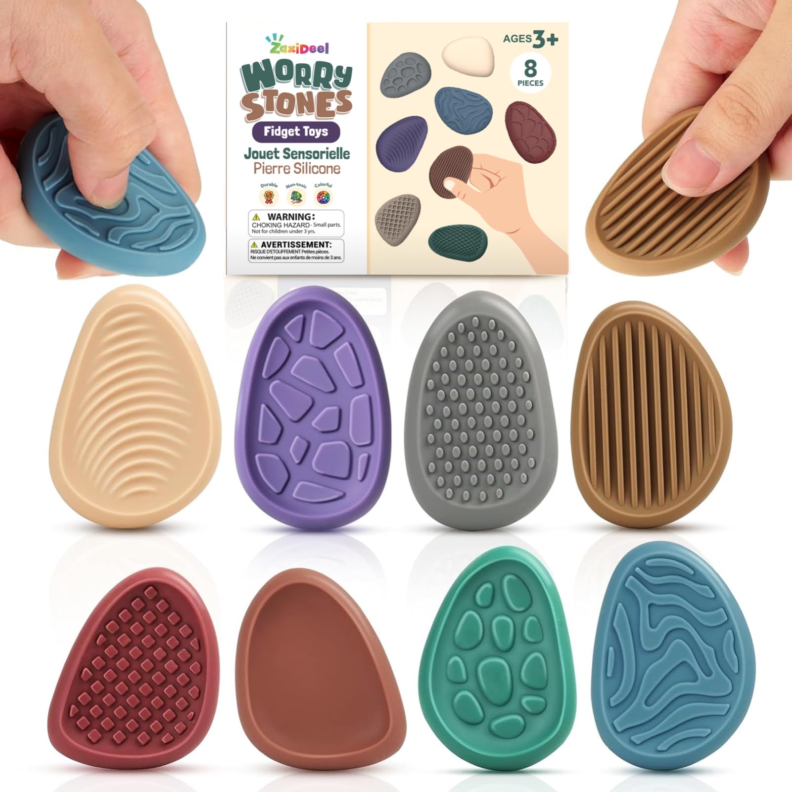 Fidget Toys Adults Sensory Stone: 8 Pack Texture Worry Stone for Kids Calming - Sensory Autism Toys for Anxiety Relief - Quiet Small Fidgets for Classroom Prizes- Ideal Classroom Fidget Toys
