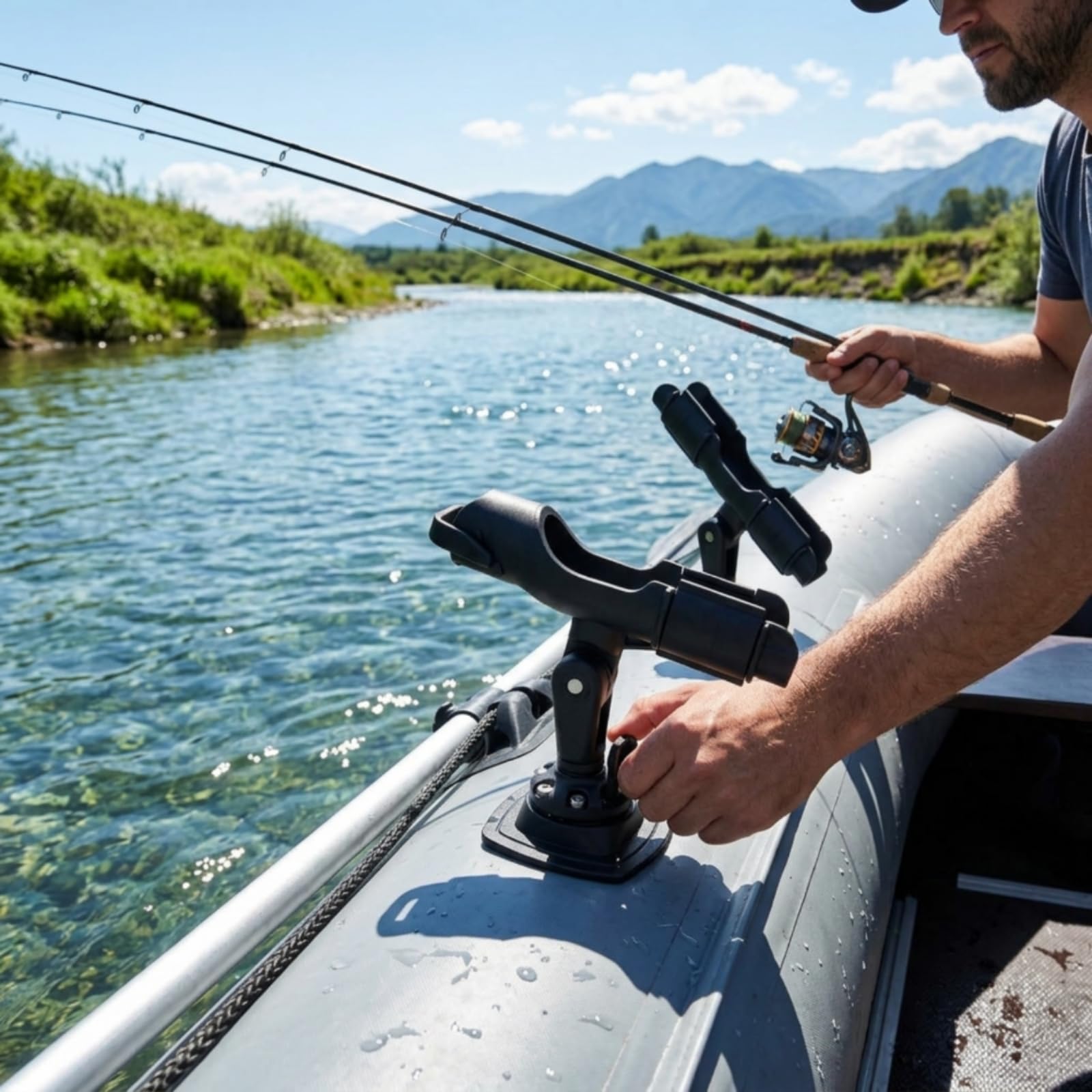 Portacanna da Pesca Supporto Regolabile Portacanne per Kayak Base Rotante Staffa Orientabile Accessorio per Plastica Dura Piastra Piana con Viti
