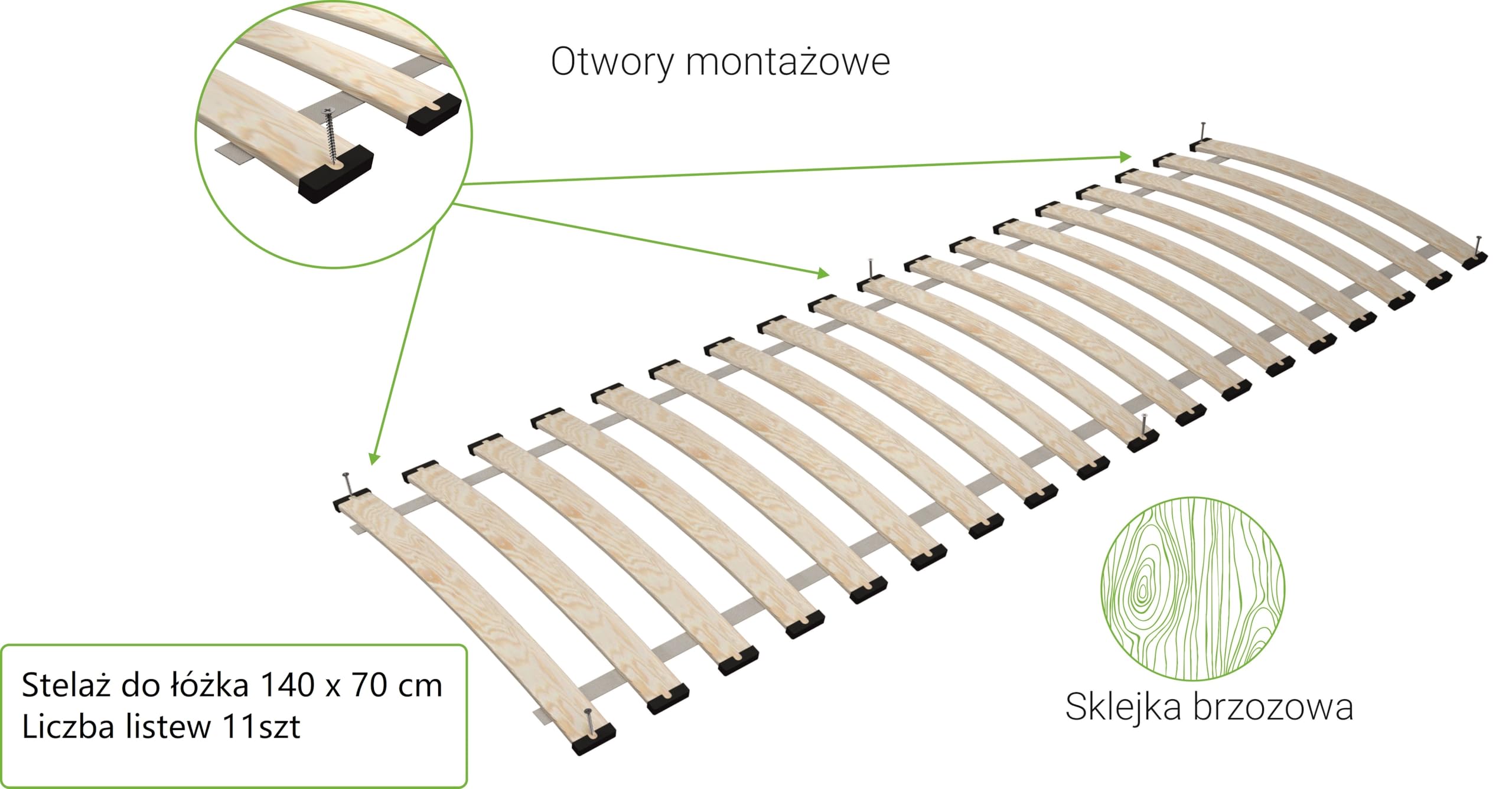 Stelaż wkład do łóżka pod materac, 70 x 140 cm, sprężynujący