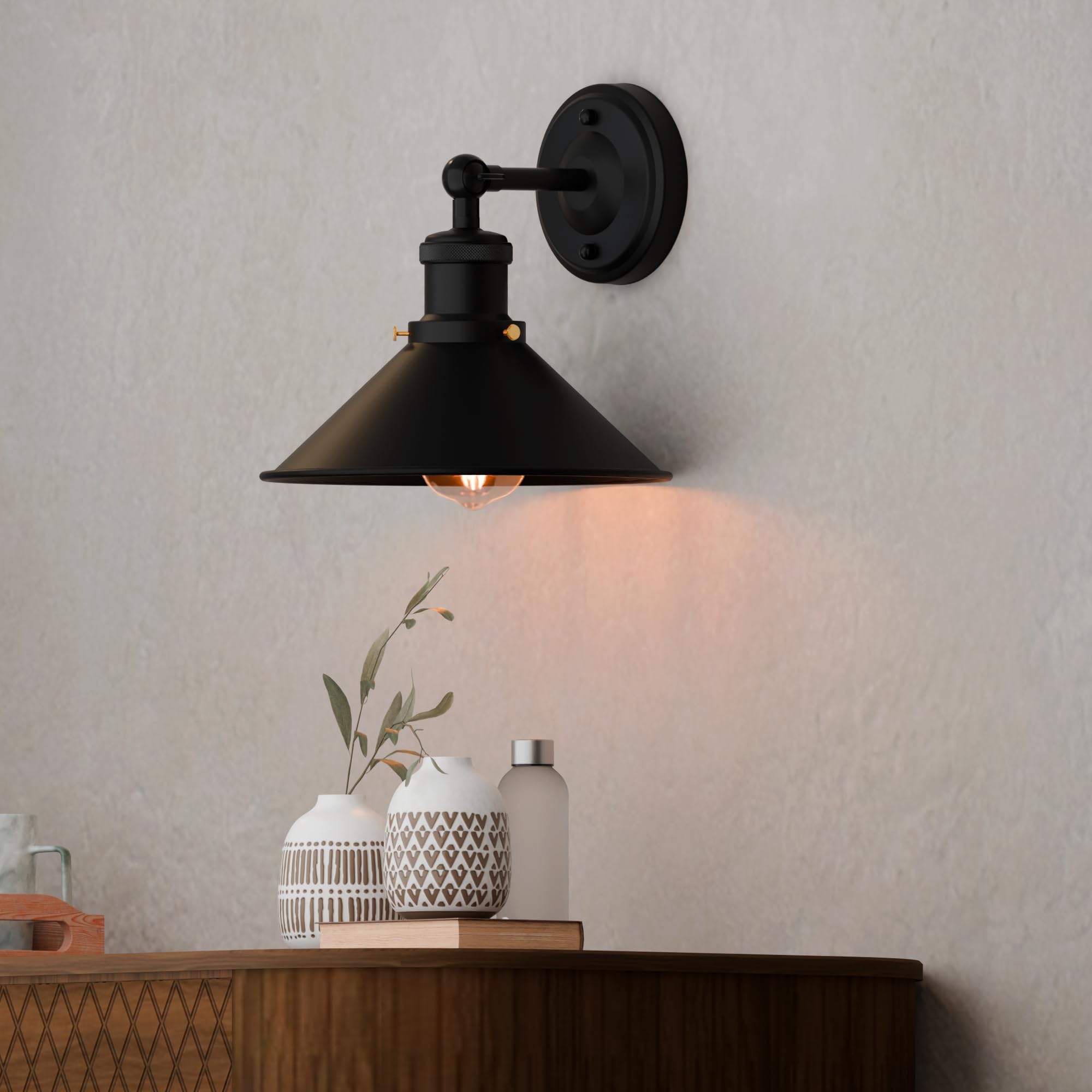 LEDSone Modern Vintage Retro Industrial Wall Sconce Light 22cm Black Metal Wall Lamp Adjustable Swing Arm E27 Holder Stylish Lighting for Living Room Bedroom Office Home Décor (Black)