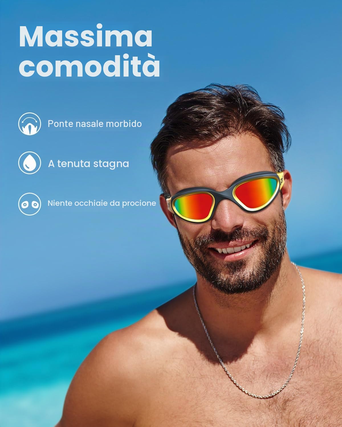 ZIONOR Occhiali da nuoto polarizzati per uomo e donna, G1-MAX Occhialini da nuoto con specchio/lente fumo, protezione dai raggi UV, cinghia regolabile, comfort professionale