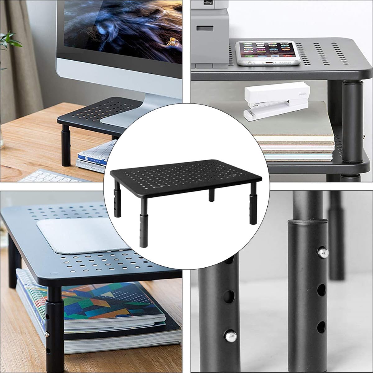 GALPADA Height Adjustable Monitor Stand Riser for Computer Desk with Storage Shelf, All-Purpose Laptop Riser Suitable for Office and Home Use, Black Single Unit
