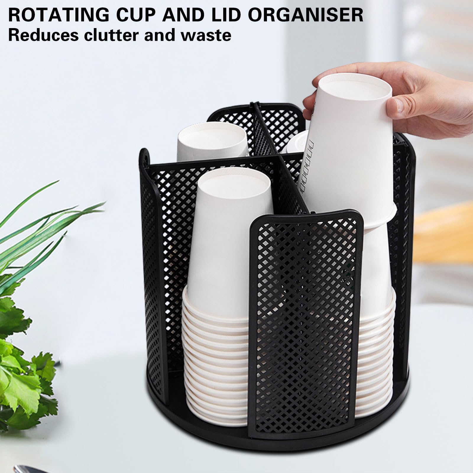 Portabicchieri Usa e Getta, Dispenser Girevole a 360° Circolare Portabicchieri con 4 Scomparti, Carta Organizzatore di Bicchieri da Appoggio in Plastica per bancone, caffetteria, buffet (nero)