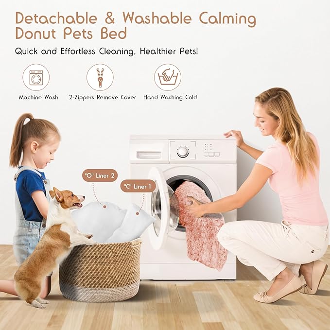 Cama Redonda para Perro Mediana Lavable Antiansiedad miniatura 5