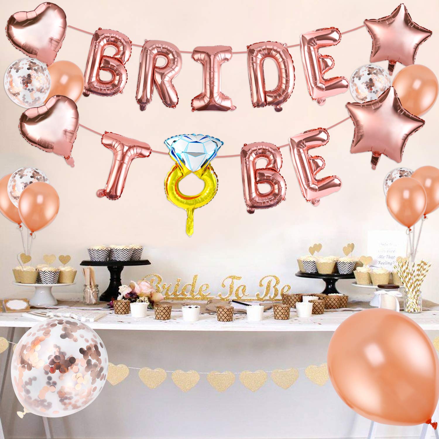 Kit Decorazione Addio Nubilato - Palloncini Lettere BRIDE TO BE Oro Rosa, Cuori, Champagne E Coriandoli - Set Completo Festa - Foto 9