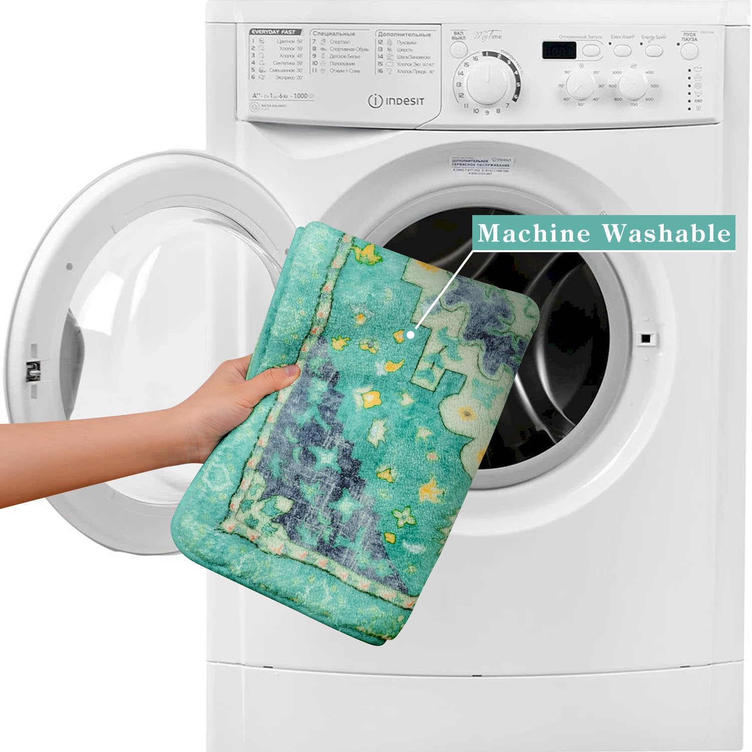 Uphome Boho Vintage Bathroom Runner Rug Green Non-Slip Soft Long Bathroom Rugs Machine Washable Oriental Bath Mat Traditional Tribal Floral Floor Mats for Sink Shower Bathtub, 18x47 inch