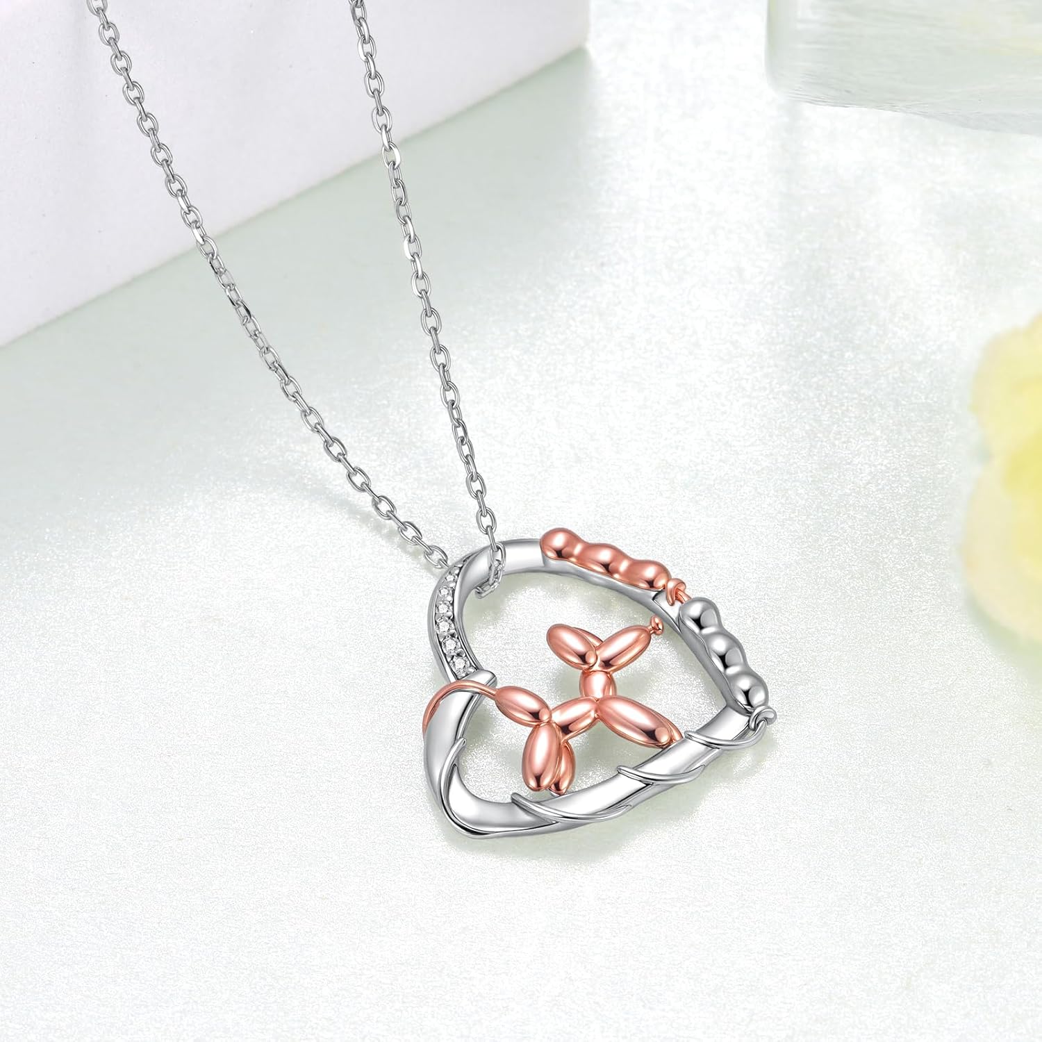 Balloon Dog Necklace for Women 925 Sterling Silver Puppy Balloons Pendant Necklace Dog Jewelry Gifts for Women
