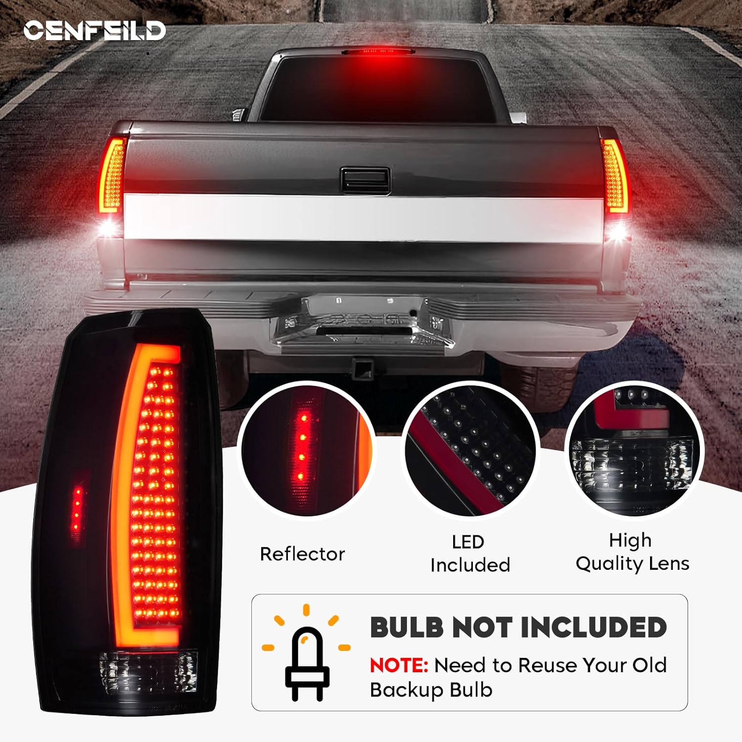 led tail lights assembly fit for chevy avalanche 2007-2013 rear taillight, black housing smoked lens