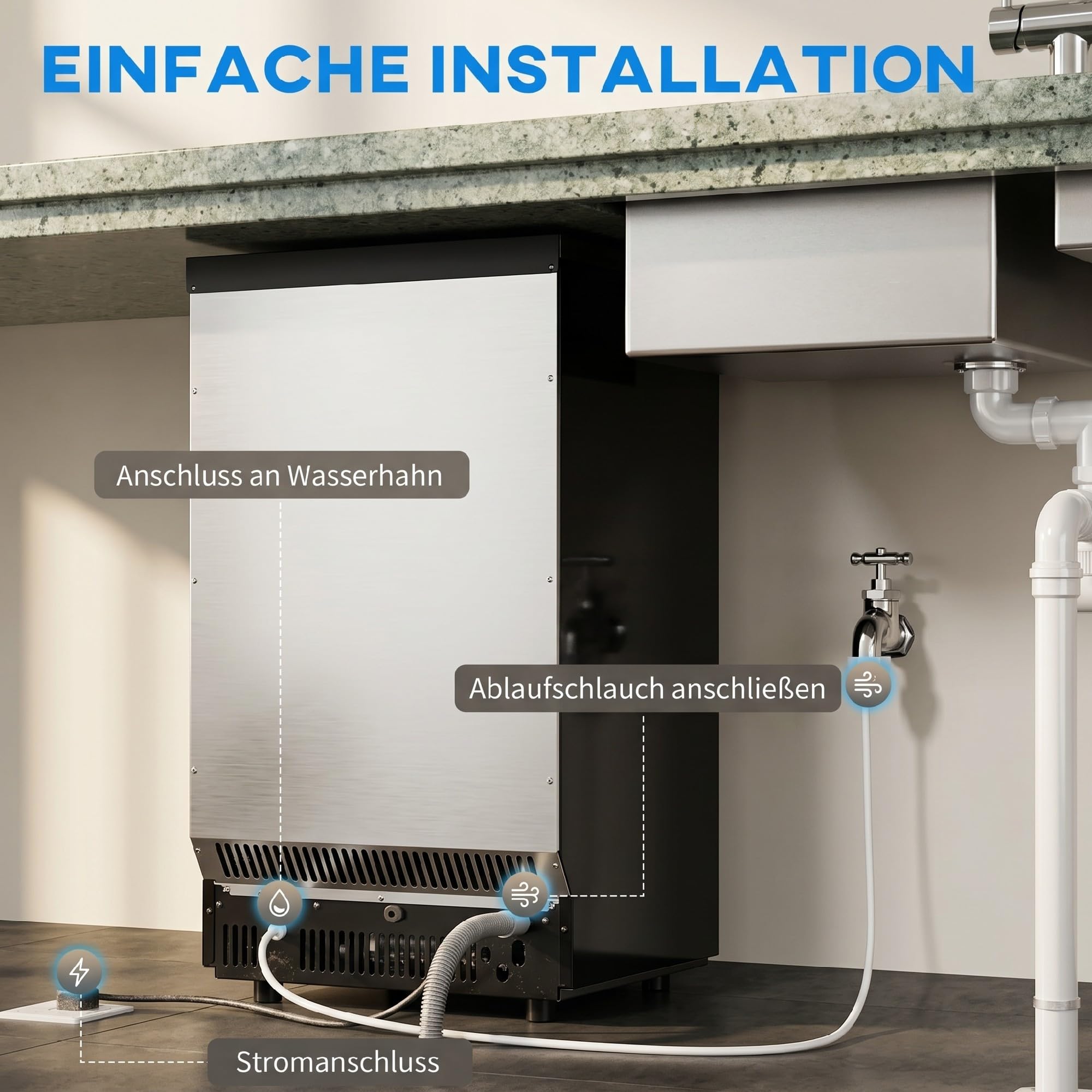HOMCOM Kommerzielle Eiswürfelmaschine 45kg/24H mit LCD-Anzeige, 11 kg Speicher, Timer und Selbstreinigung, Freistehende Edelstahl Eismaschine Eiswürfelbereiter für Bar Café