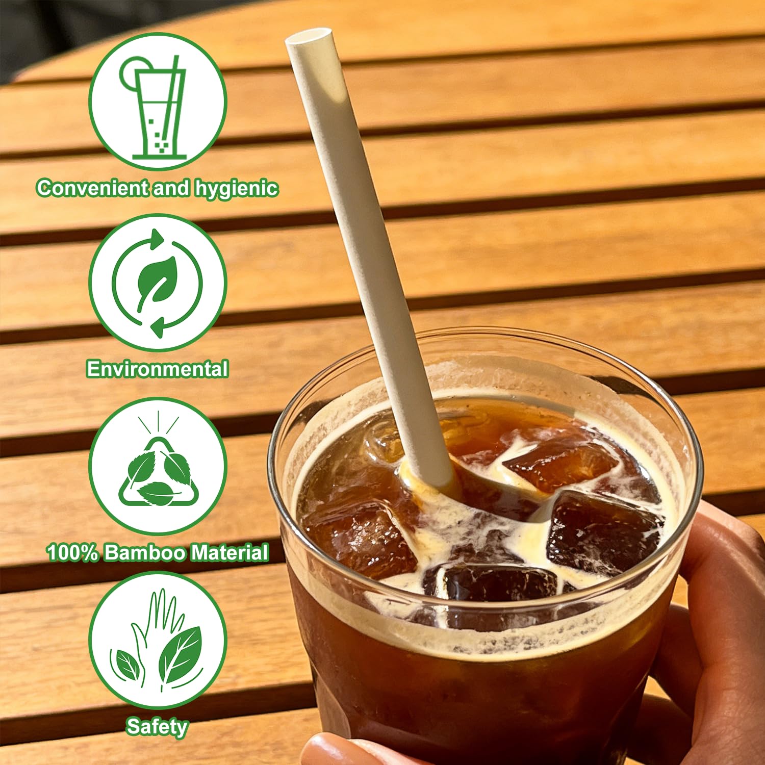 180 Pezzi Cannucce Bubble Tea in Fibra di Bambù, Spessore per Boba, Perle di Frutta, Frullati, Frappè, Jumbo, Tapioca, 10 mm Extra Larghezza Cannucce Usa e Getta