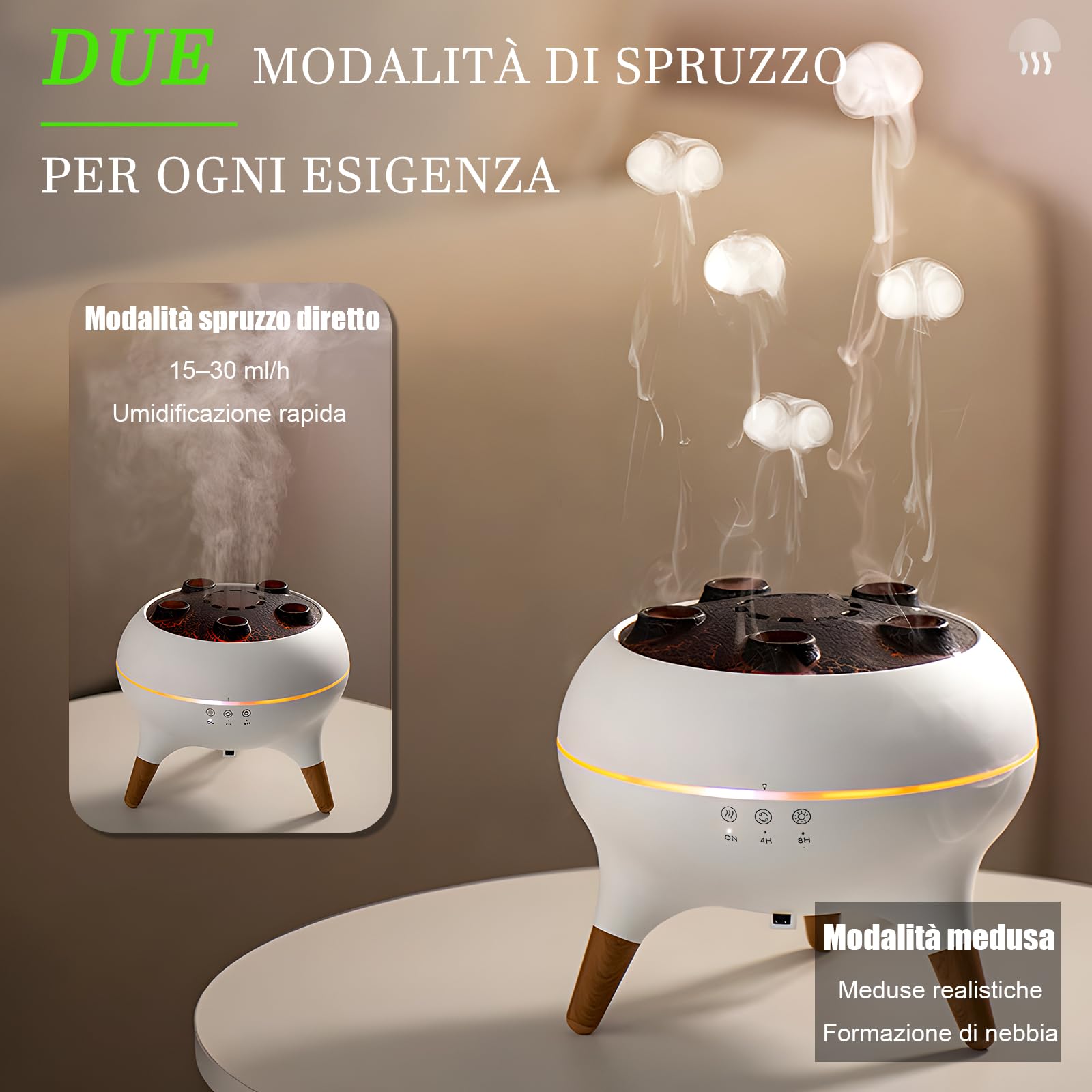 Jellyfish Diffusore di aromi, diffusore di oli essenziali, 250 ml, umidificatore, sincronizzazione musicale, Jelly Fish con luce a 7 colori, telecomando e timer per l'ufficio domestico (bianco)