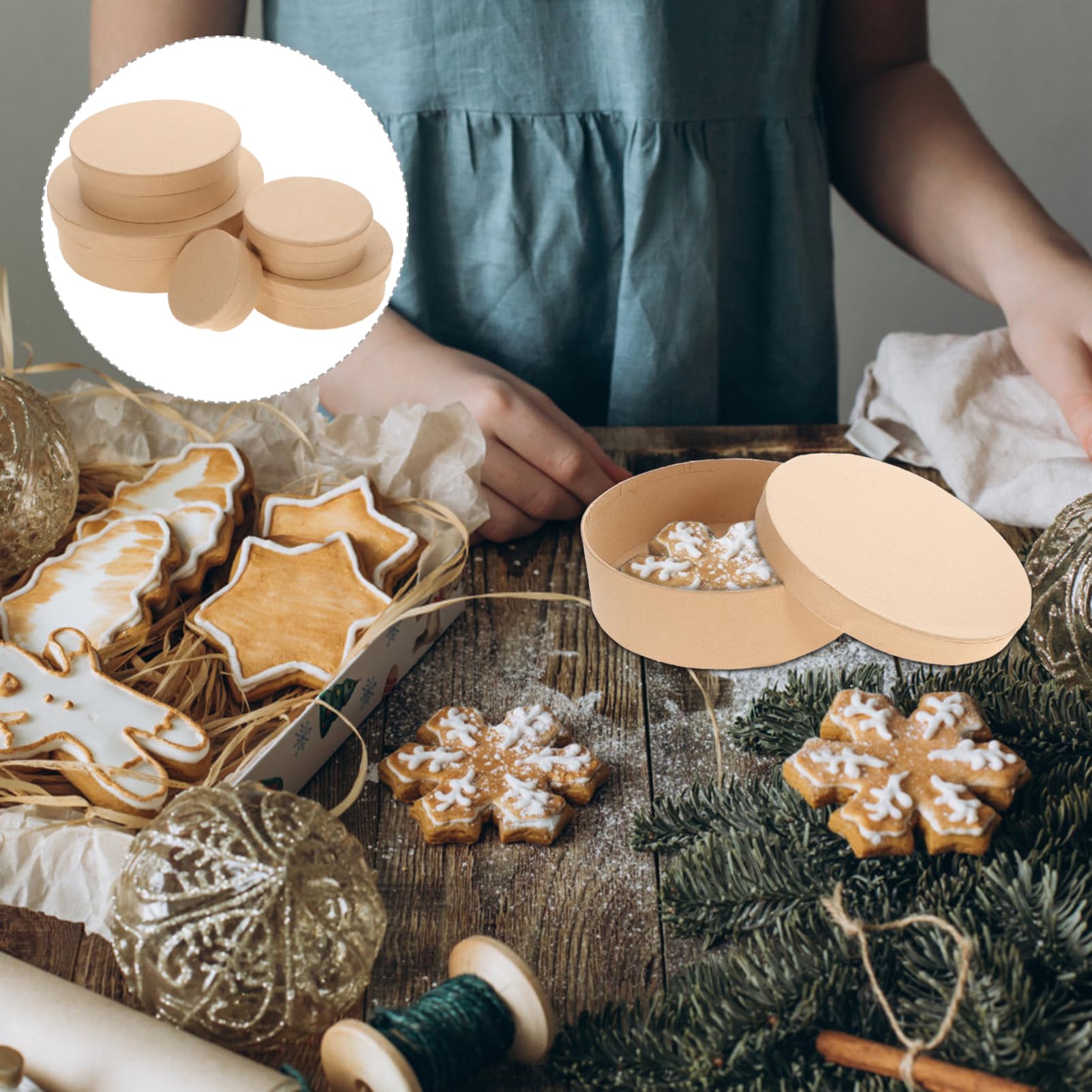 Scatole Rotonde Leggere e Facili da Trasportare 5 Pezzi in Cartone Kraft per Confezioni Regalo per Dolci e Decorazioni per Feste