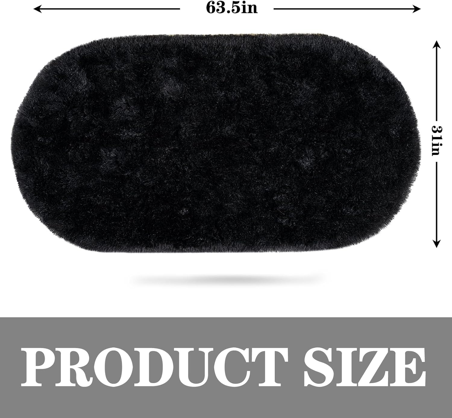 Soft Fluffy Area Rug for Bedroom, Black Fuzzy Shaggy Oval Throw Rugs for Bedside, Non-Slip Cozy Plush Shag Carpet for Kids Room Nursery Dorm Living Room, 2.6 x 5.3 Feet