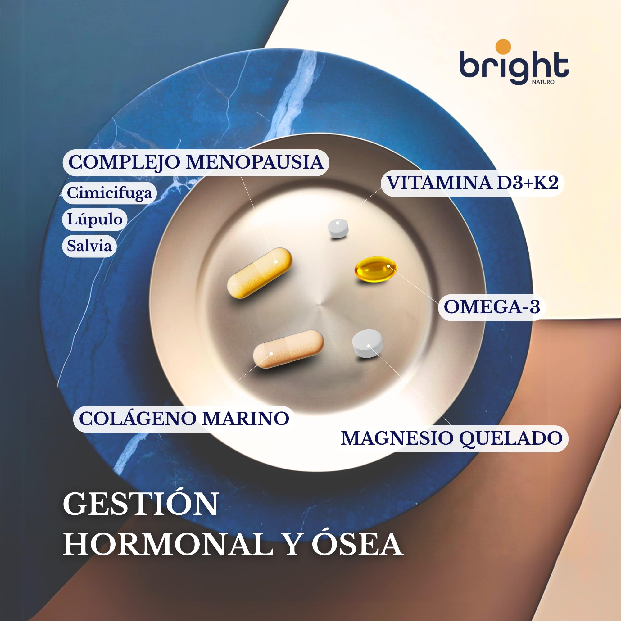 Complejo Menopausia con Colágeno Marino, Magnesio Quelado, Omega 3 y Vitamina D3 4000 + K2 – Equilibrio Hormonal y Salud Ósea – 140 Cápsulas | 28 Días