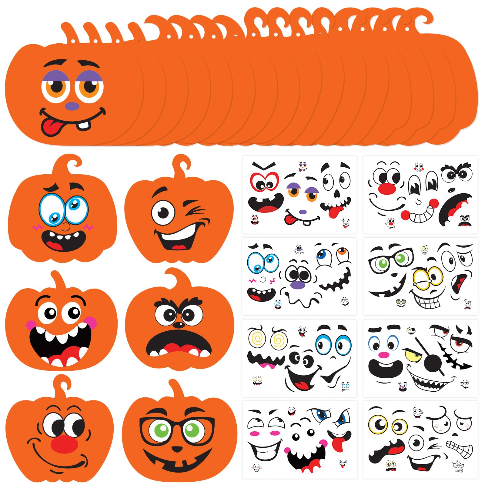 DERAYEE 57PCS Halloween Pumpkin Stickers, Foam Pumpkin Sticker Pumpkin Expressions Stickers for Kids Halloween Party Favors